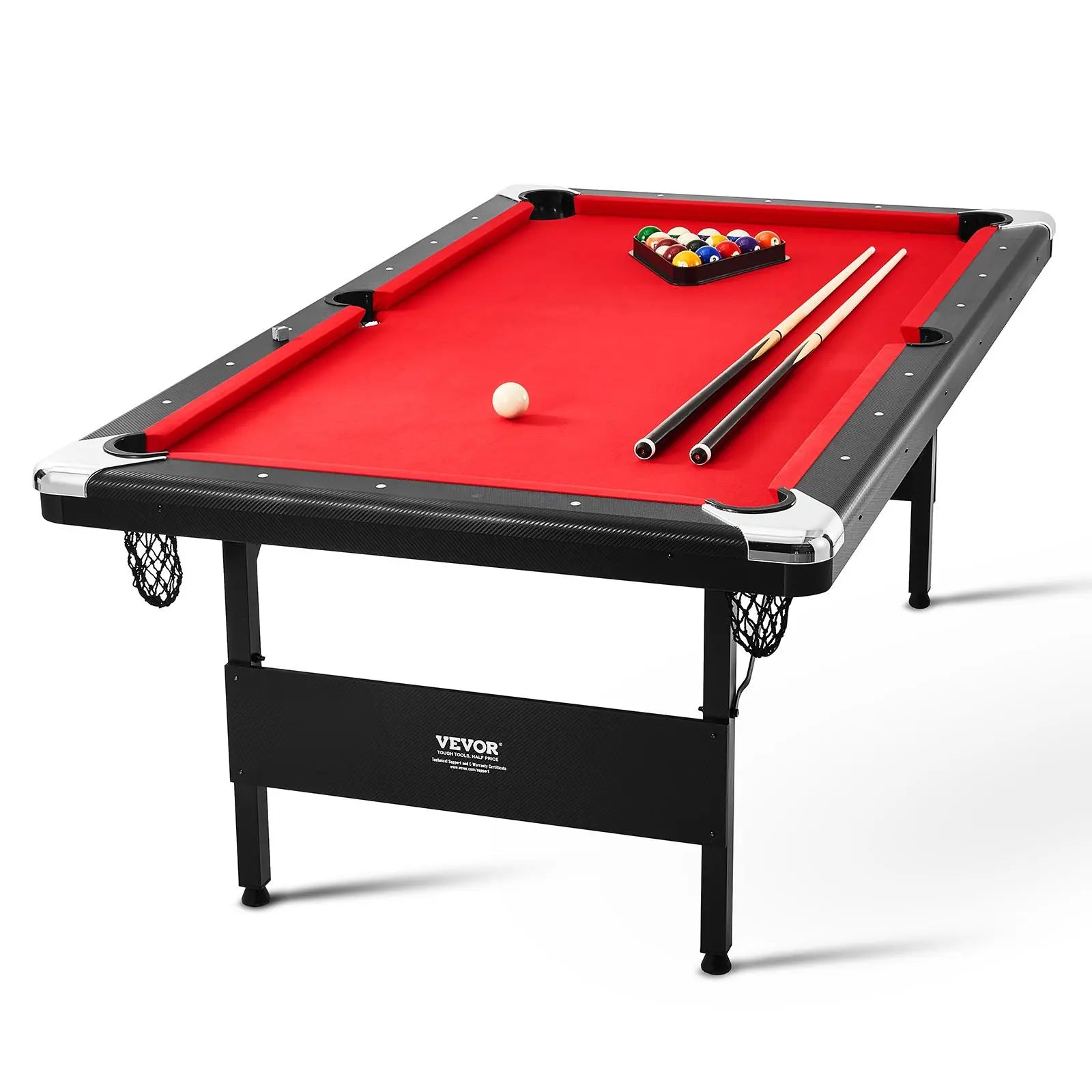 【DealsForYouDays】VEVOR Billiards Table, 7 ft Pool Table, Portable Foldable Space-Saving Table, Billiard Table Set Includes Balls, Cues, Chalks and Brush, Black with Red Cloth, Perfect for Family Game Room Kids Adults