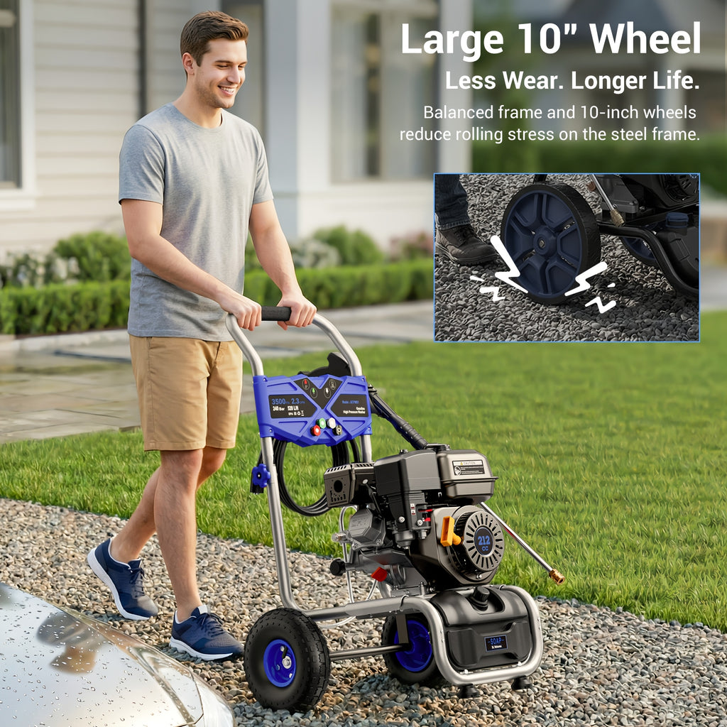 3500PSI 2.3GPM 212CC gasoline-powered high-pressure washer, gasoline-powered high-pressure washer for cleaners with OHV 212CC engine, 4 adjustable nozzles, 25 'hose for cleaning walls, patios, vehicles, gardens