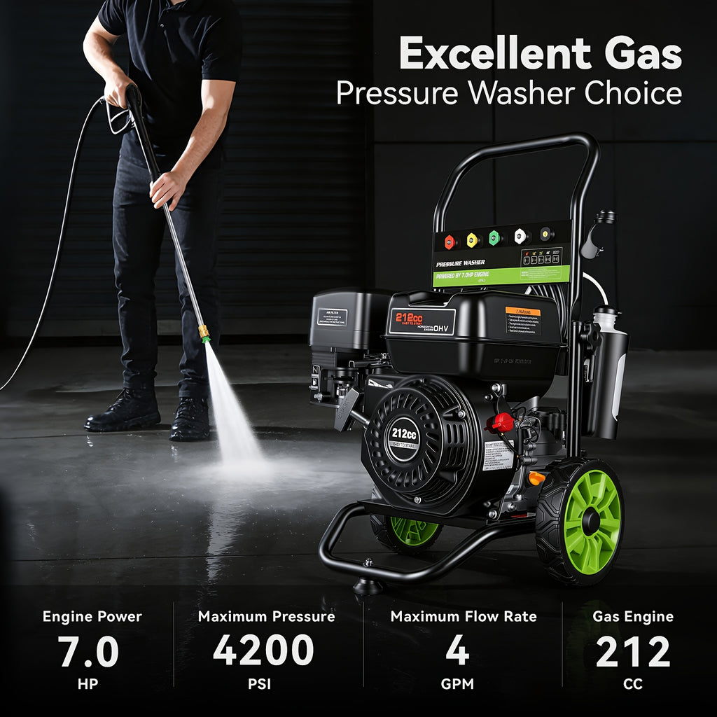 4200PSI Gas Pressure Washer 4.0GPM Gas Powered Washer 212CC Gas Powered Car Washer, Commercial High Pressure Washer with 25ft Hose and 5 Nozzles for Garden Lawn Vehicles EPA/CARB/ETL Certified