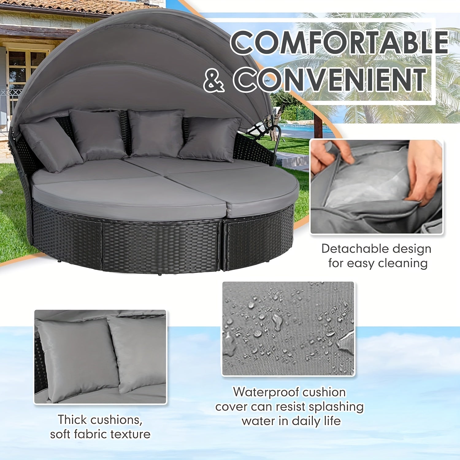 4-Piece round bed black