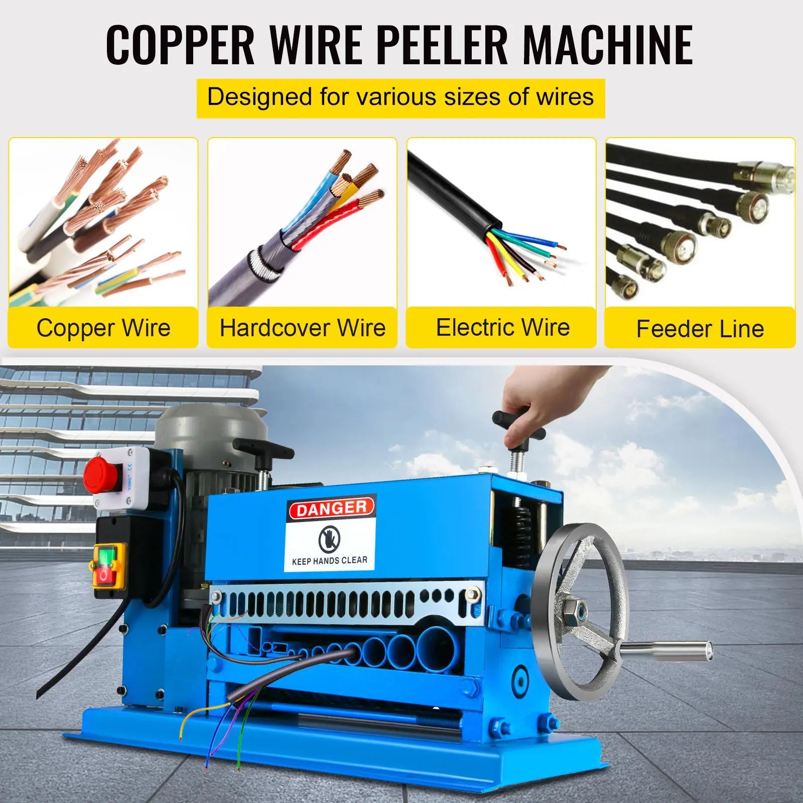 【DealsForYouDays】VEVOR 1.5-38MM Electric Cable Stripping Machine 370W, Efficiently Strips Various Metal Wires, Includes 10 Blades, Speeds Up to 15M/Min