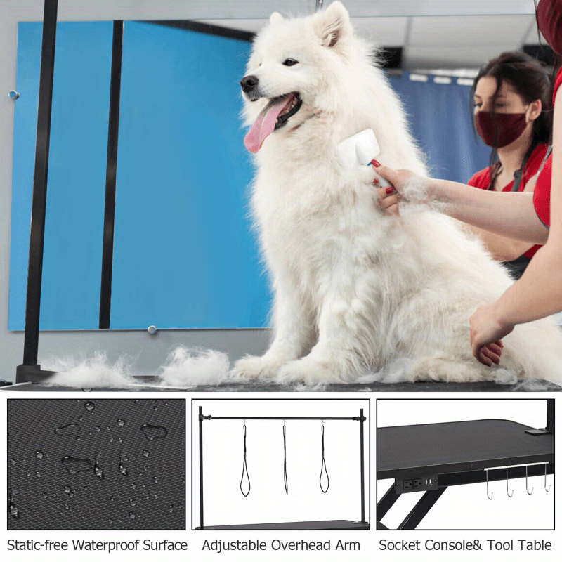 Professional Electric Large Dog Grooming Table - Height Adjustable From 39.37 Inches to 9 Inches, Durable Plastic, Comfortable Grip Design, with X-Base and Beauty Container, Pet Grooming Station | Stylish Electric Table | Rugged Metal Frame, Dog Grooming