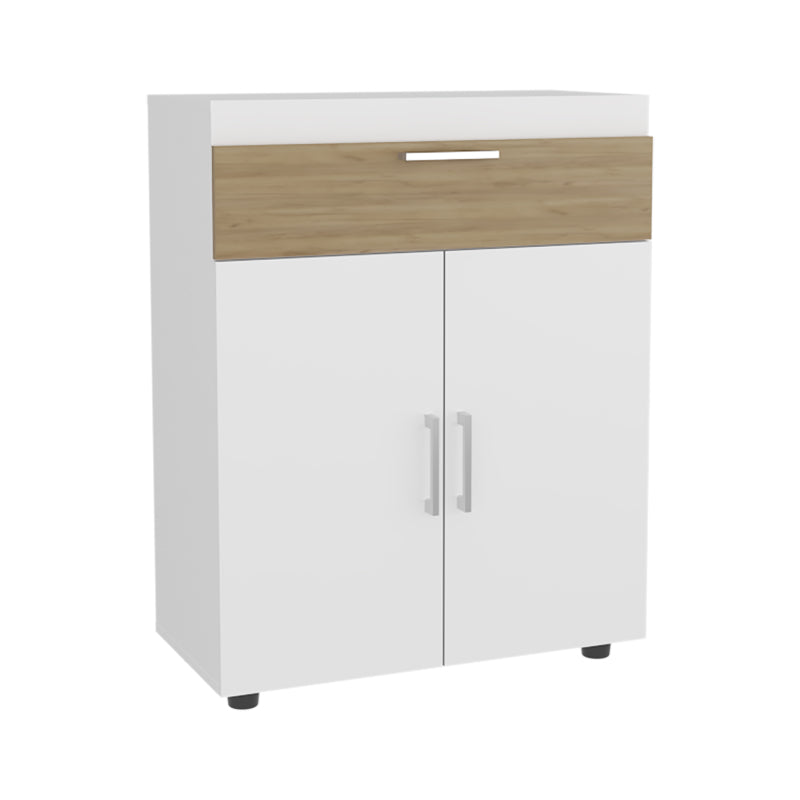 Shoe Rack, 3 Doors, 3 Shelves, 4 Legs, White/ Natural Oak
