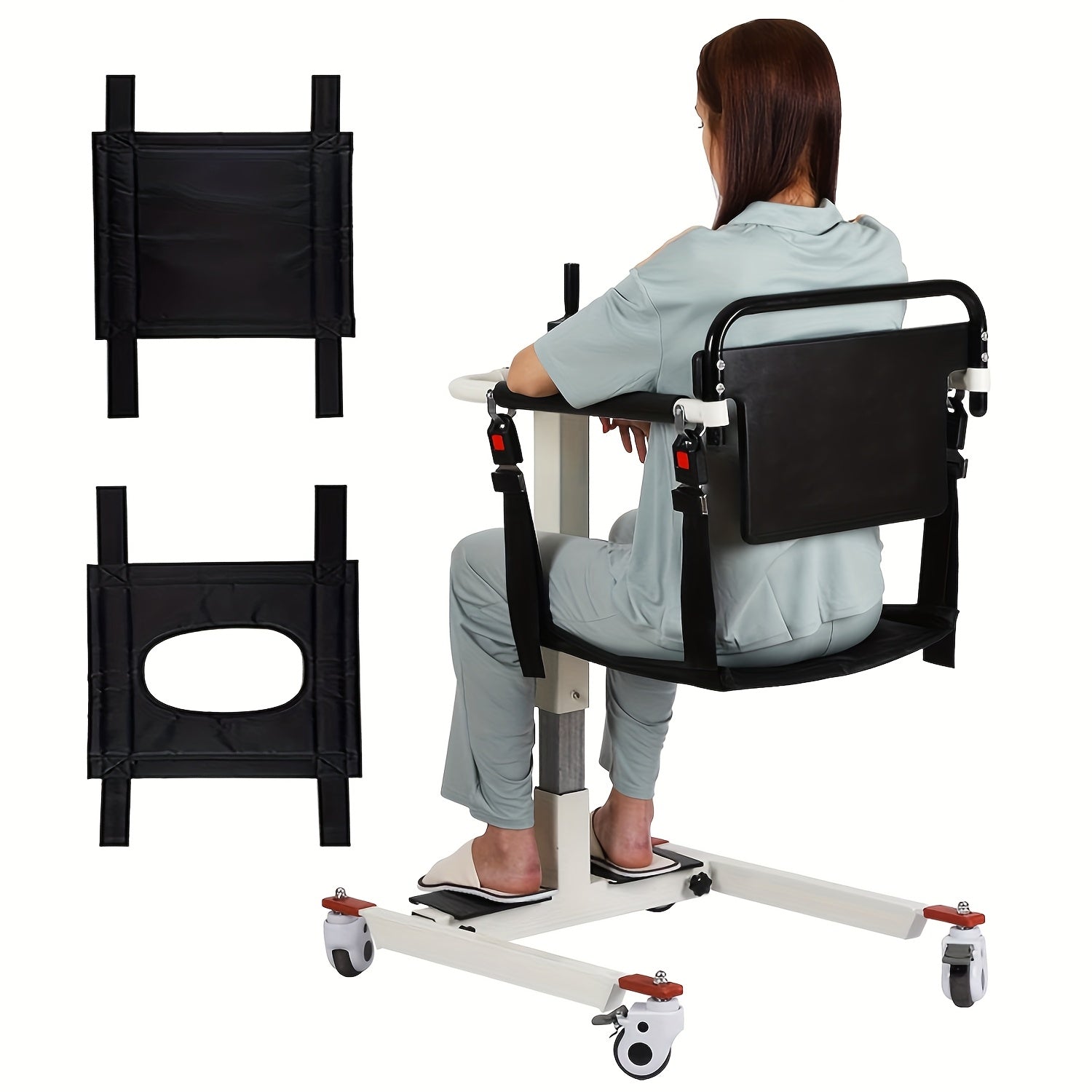 Heavy-duty household transfer lift chair with backrest, four-wheel base and guide rail system, the elderly lift chair, height adjustable lift system, suitable for bedside, car bedside, toilet chair, shower chair, etc., can be used as a lift chair