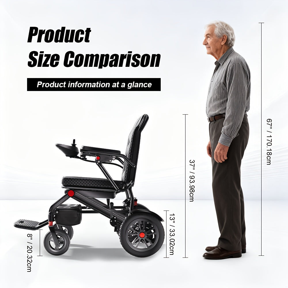 [Aviation Certification] 42-pound ultra-light folding electric wheelchair 500W strong motor 360-pound load-bearing, all-terrain scooter 16 miles battery life 3 hours fast charging, adult portable transportation, suitable for the elderly/disabled