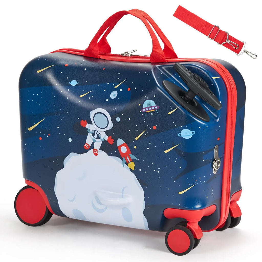 【DealsForYouDays】VEVOR Ride-on Luggage, 26 L Capacity, 18 Inches Tow Along Toddler Carry on Luggage with Wheels, Adjustable Shoulder Strap, Lightweight Kids Riding Suitcase for Boys & Girls Aged 3+, Blue & White