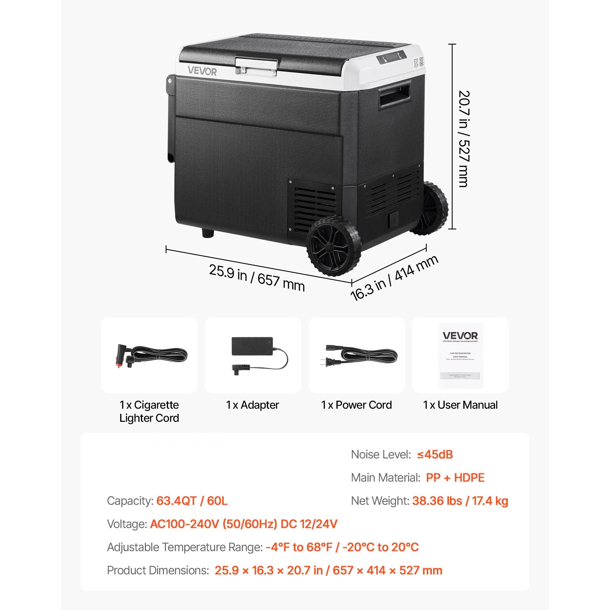 Vevor 12v car refrigerator portable freezer 63.4 qt electric cooler for camping