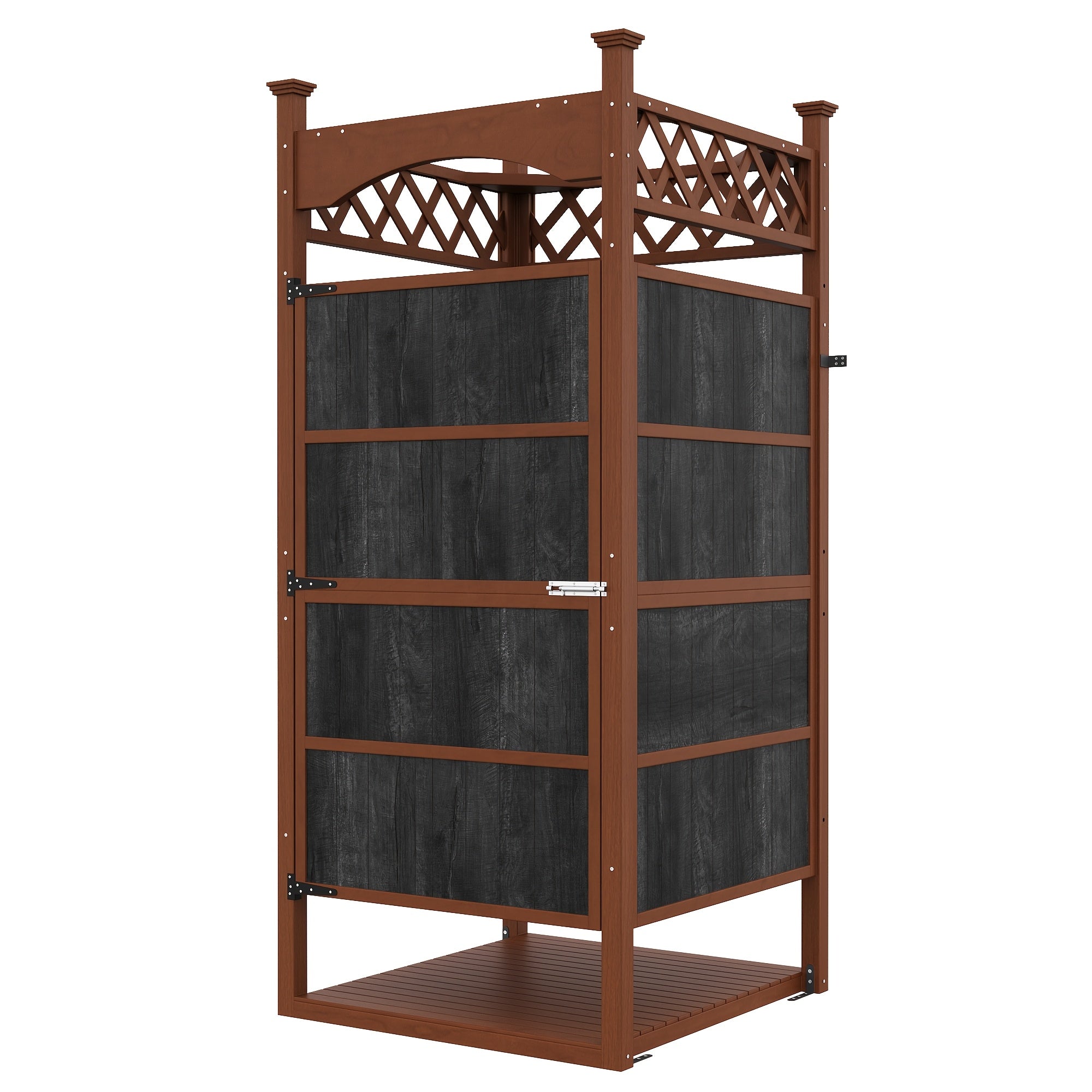 Outdoor shower with privacy curtain and privacy board - solid wood construction, suitable for poolside wash stations, changing rooms, beach showers and outdoor bathrooms - weatherproof wooden shower with privacy curtain