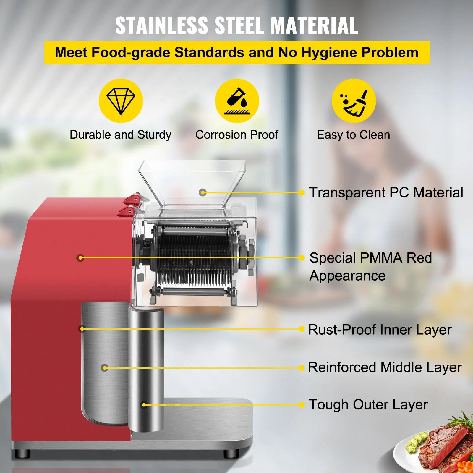 【DealsForYouDays】VEVOR Commercial Meat Cutting Machine, 551 Lbs/H 850W Meat Shredding Machine, 3.5mm Blade Electric Meat Cutter, Stainless Steel Restaurant Food Cutter, for Kitchen Supermarket Lamb Beef Chicken, Red