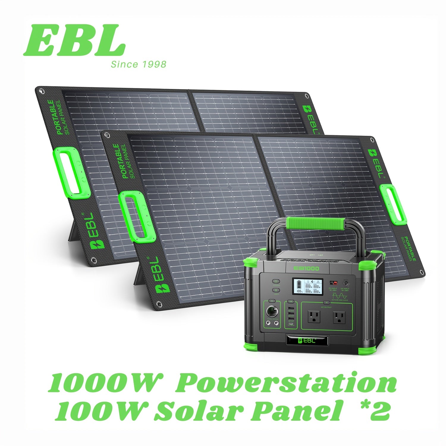 1000W mobile power supply, solar generator 999Wh (peak 2000W), power station with 110V pure sine wave AC power socket, digital display, PD 60W USB-C fast charging, home emergency backup battery, outdoor camping, road trip