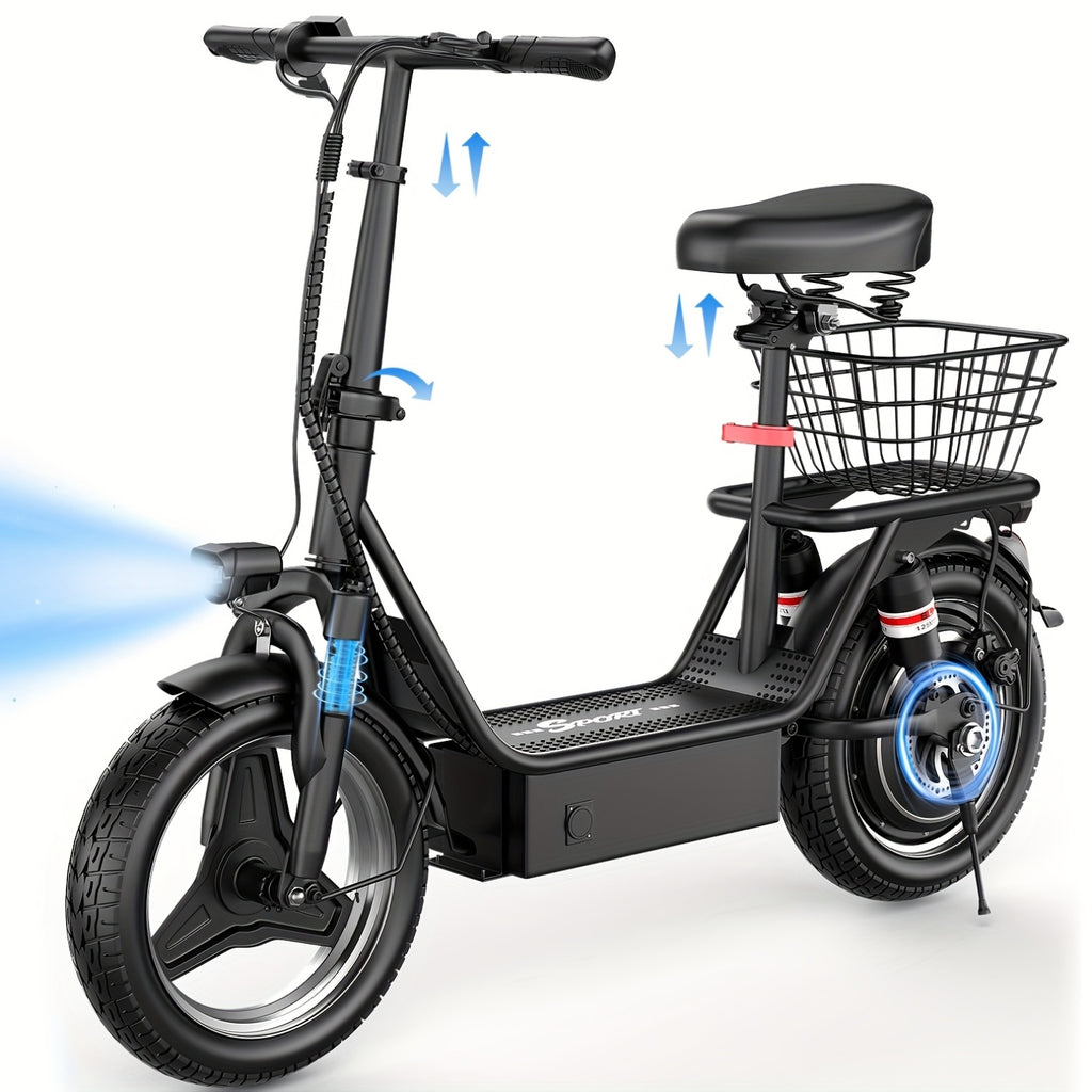 K10 electric scooter with charger, 650W motor, 48V 15AH commuter scooter, 25 miles range, electric scooter with basket (basket removable), dual disc brakes, LCD display