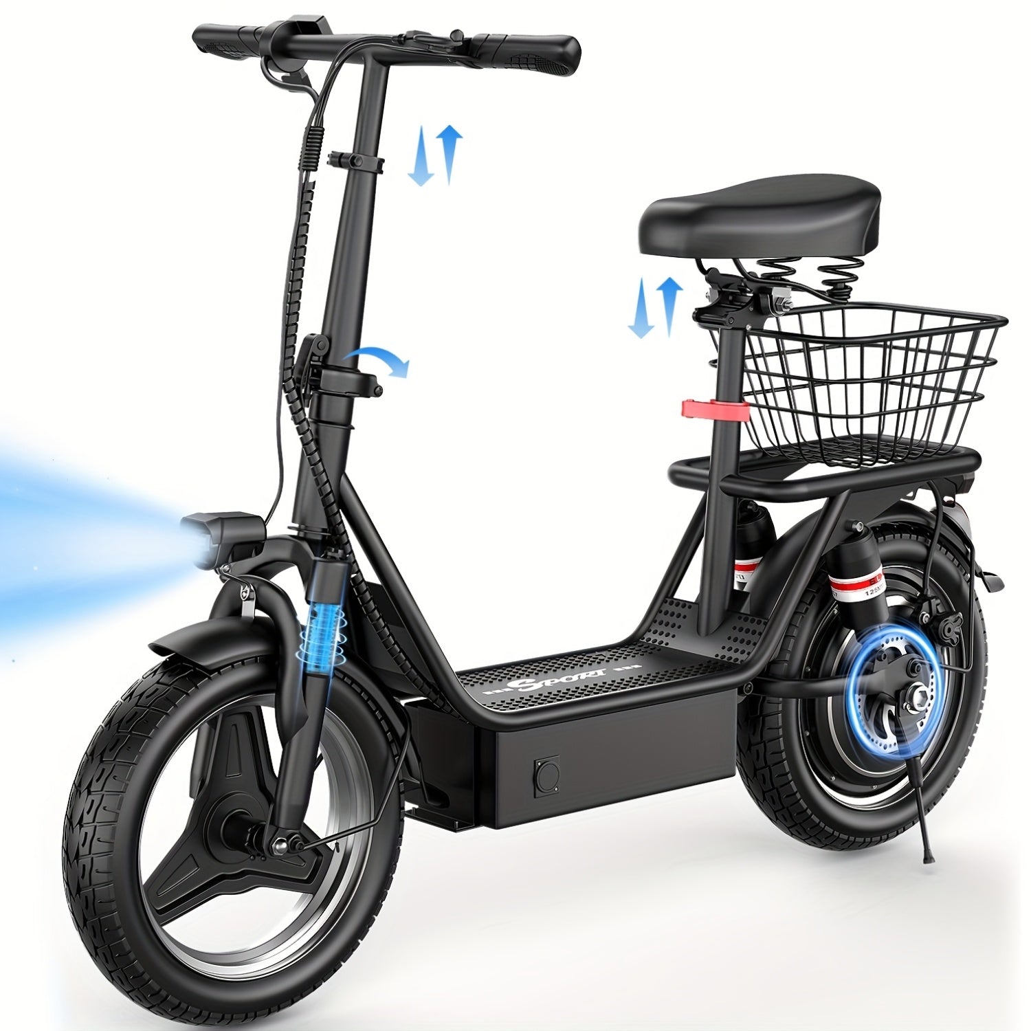 K10 electric scooter with charger, 650W motor, 48V 15AH commuter scooter, 25 miles range, electric scooter with basket (basket removable), dual disc brakes, LCD display