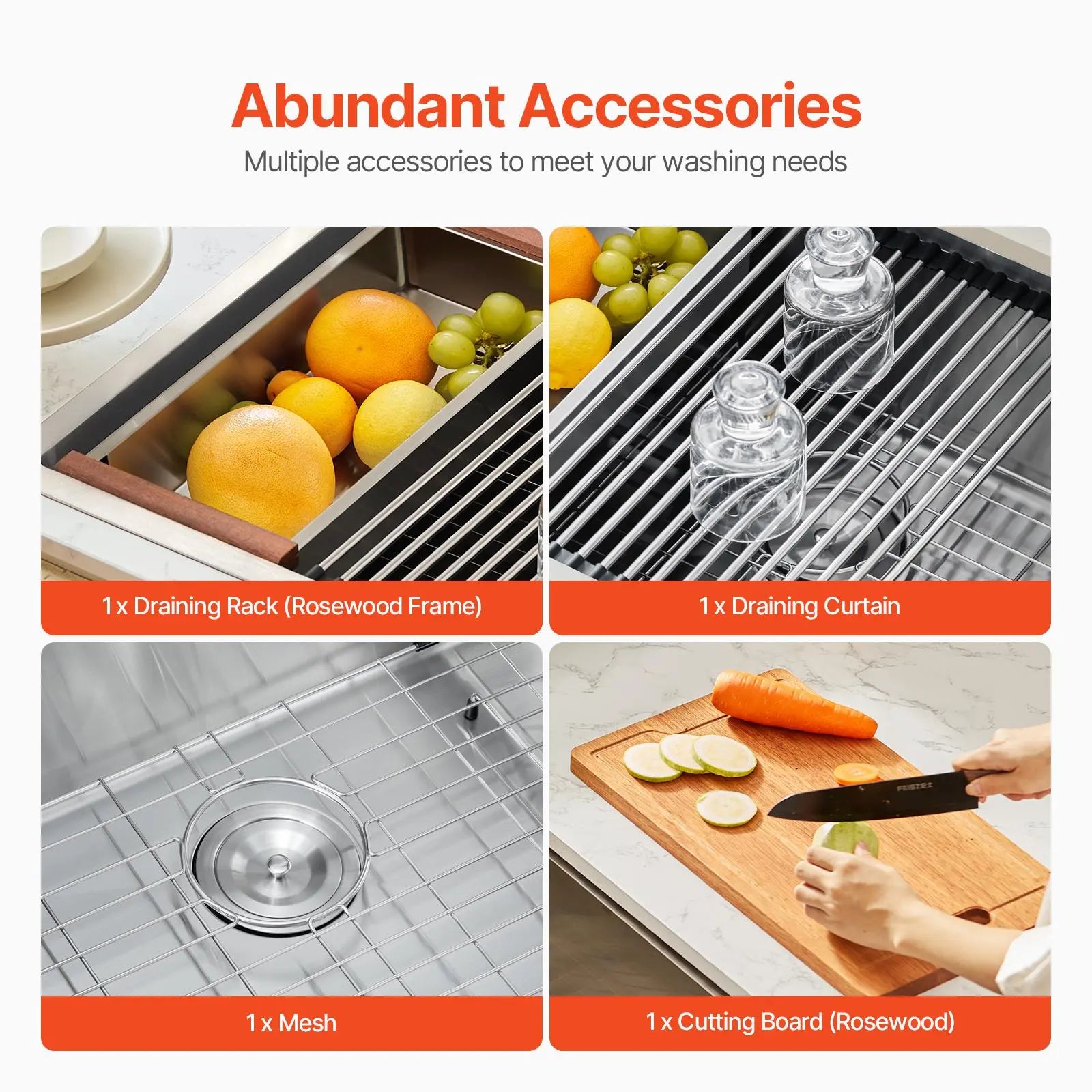 【DealsForYouDays】VEVOR 33 inch Kitchen Sink Workstation,  , 304 Stainless Steel Top Mount Sinks, Drop-In Single Bowl Farmhouse Basin with Ledge & Multiple Accessories, Household Dishwasher Sink for RV, Prep Kitchen, Bar