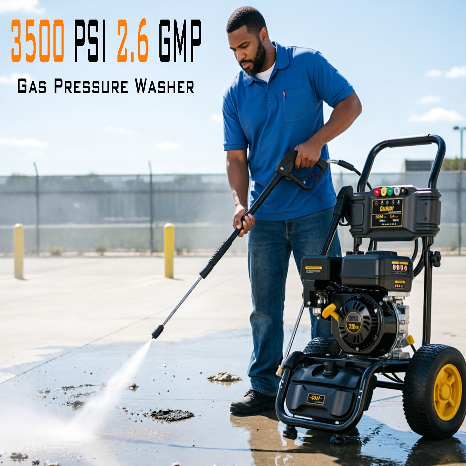 BLUBERY 3500 PSI Cold Water Pneumatic Car Wash, 2.6 GPM Pressure Car Wash, 30ft Pressure Hose, Black, Battery Free