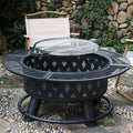 Round Outdoor Charcoal Fire Pit Grill for Courtyard, Tea Brewing, Roasting, Rotatable Grill Plate, Bonfire Bowl Stove, Smoker with Height Adjustment