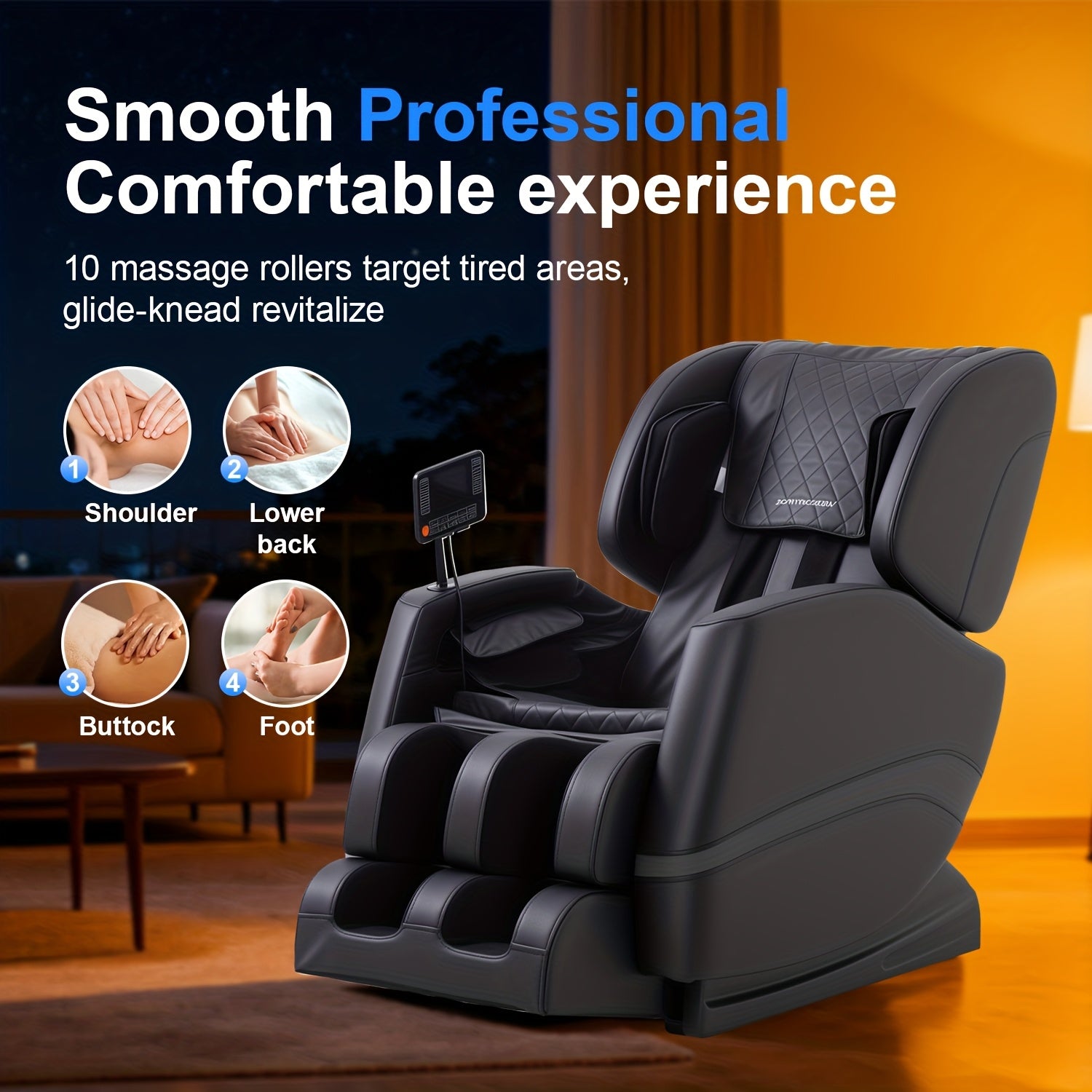 MC50AC01BK-HKH02 Full body massage chair recliner, zero gravity acupressure massage, waist and calf heating, zoning control, LCD touch screen, imitation leather material, black and gray splicing, unisex Christmas gift
