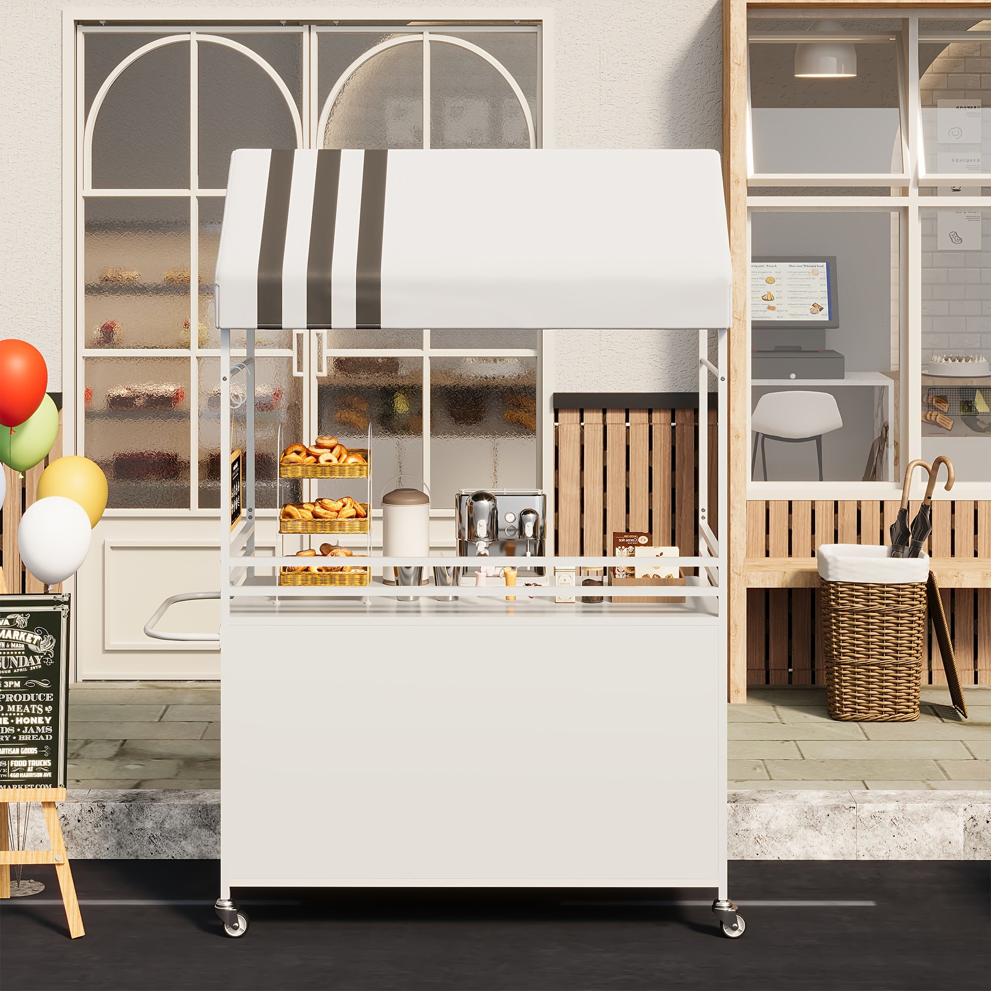 Portable food trucks with a canopy, rotating wheel trucks with locks, multi-layer candy and dessert display trucks - perfect for street fairs, street stalls, parties, weddings, bar mitzvahs, business carts, and holiday decorations