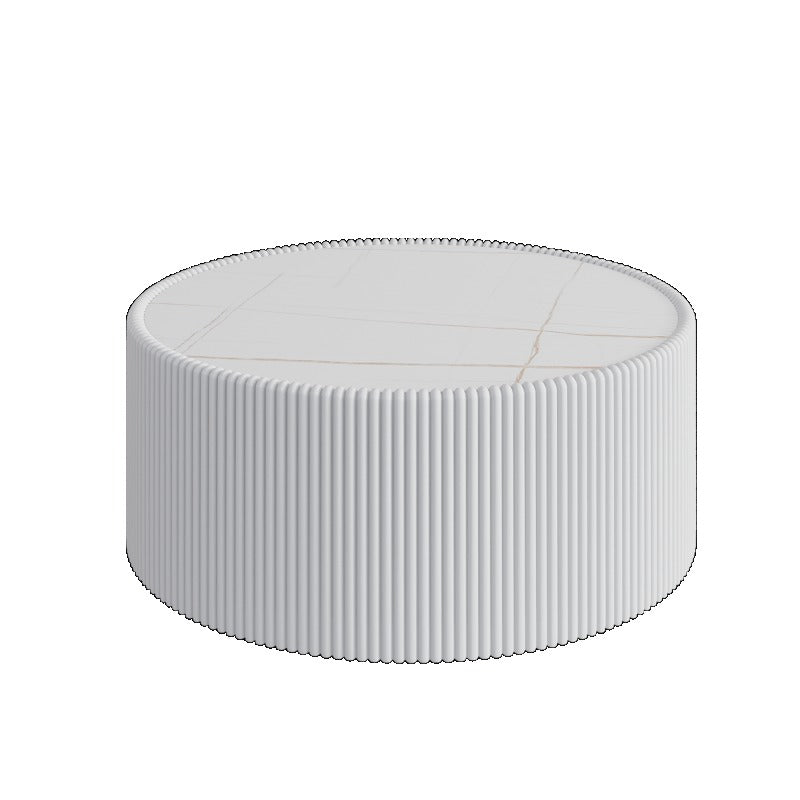 Light Sintered Stone Top Cylinder Shape Leather Coffee Modern Sofa Table for Living Room Furniture Each Tabletop Has a Unique Golden Pattern