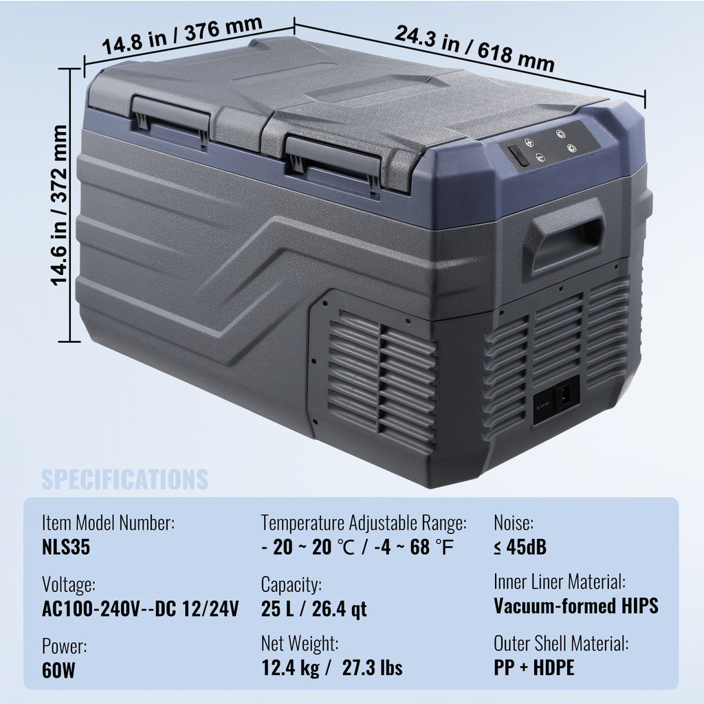 VEVOR 25/32/40 L car refrigerator freezer compressor with dual zone for cars and homes