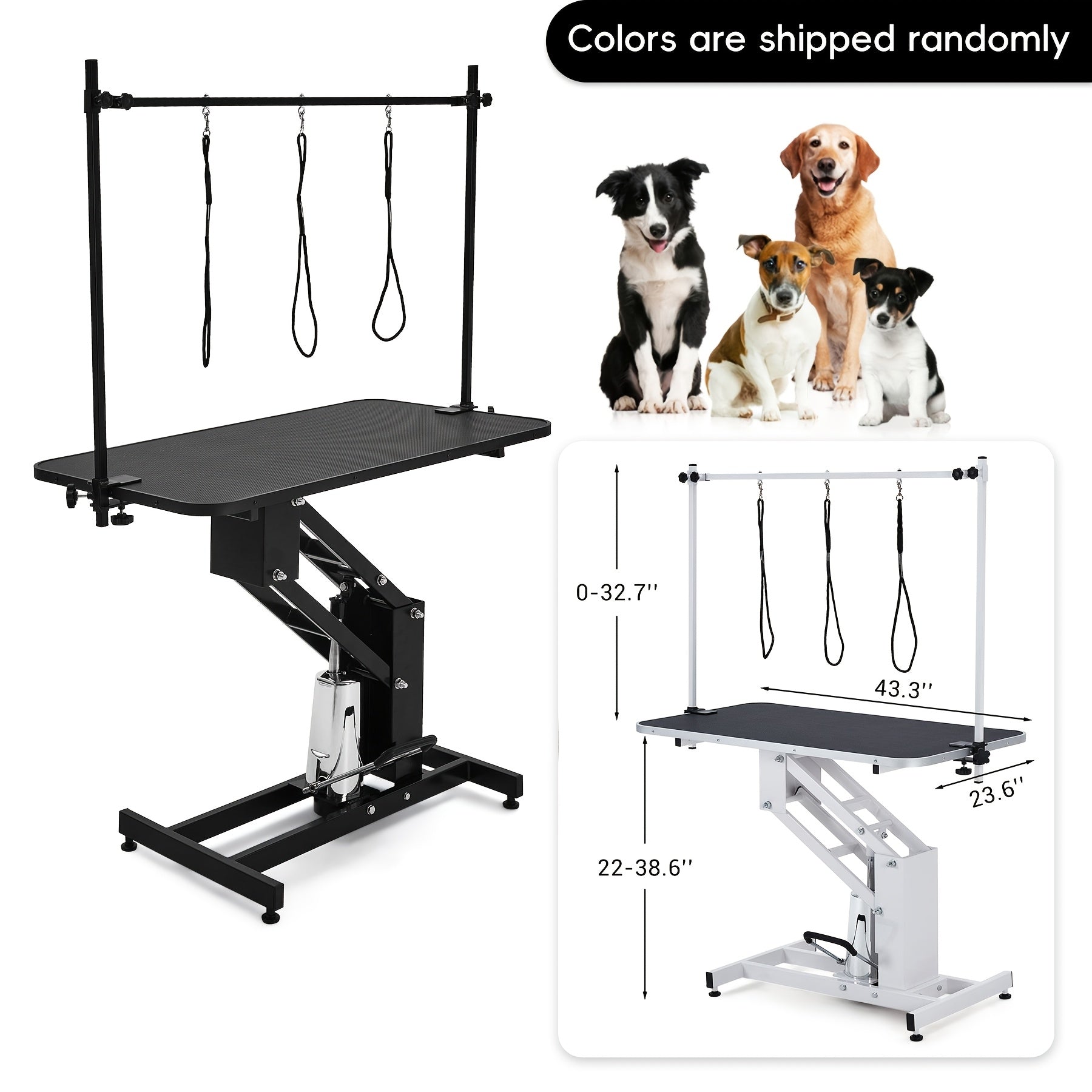43.3-Inch pet grooming table - heavy-duty structure + adjustable cantilever + winch, 22 "-39" height adjustable, solving pet grooming operation difficulties, suitable for pet care scenarios, a must-have for pet grooming tools