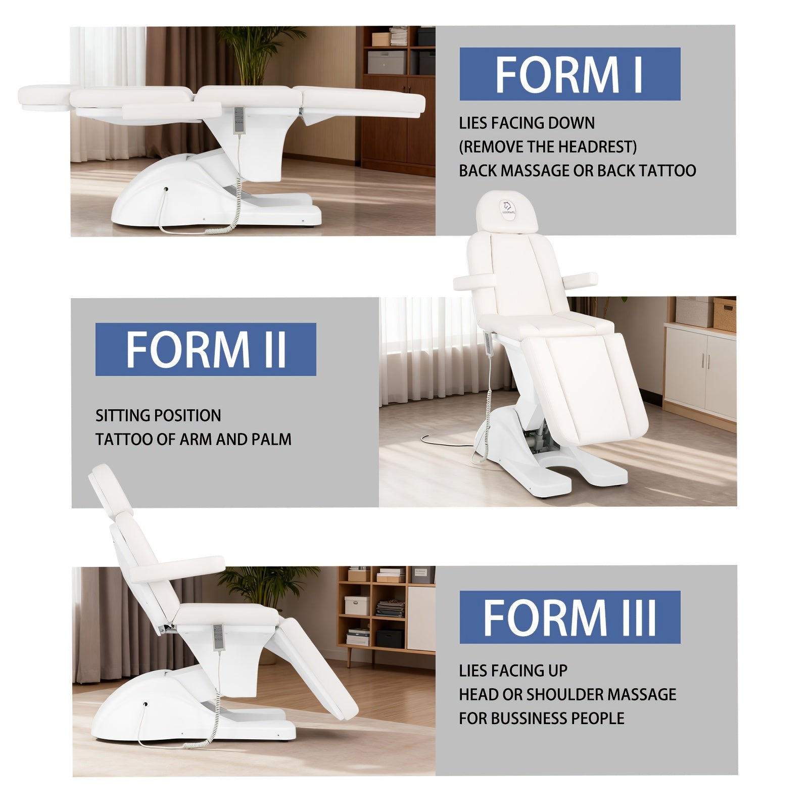 Electric Face Chair Height Adjustable Tattoo Chair Electric Adjustable Angle Lash Bed with Hydraulic Stool Equipment Massage Chair with 3 Adjustable Motors.