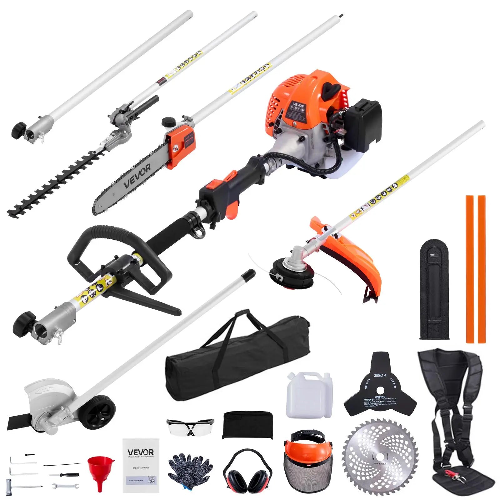 【DealsForYouDays】VEVOR Gas Hedge Trimmer, 2 Cycle Gas Power Handheld Trimmer, 6-in-1 26cc Weed Eater with Extension Pole & Protective Gear Set, Includes Hedge & String Trimmer, Brush Cutter(3T & 40T), Edger, Pole Saw