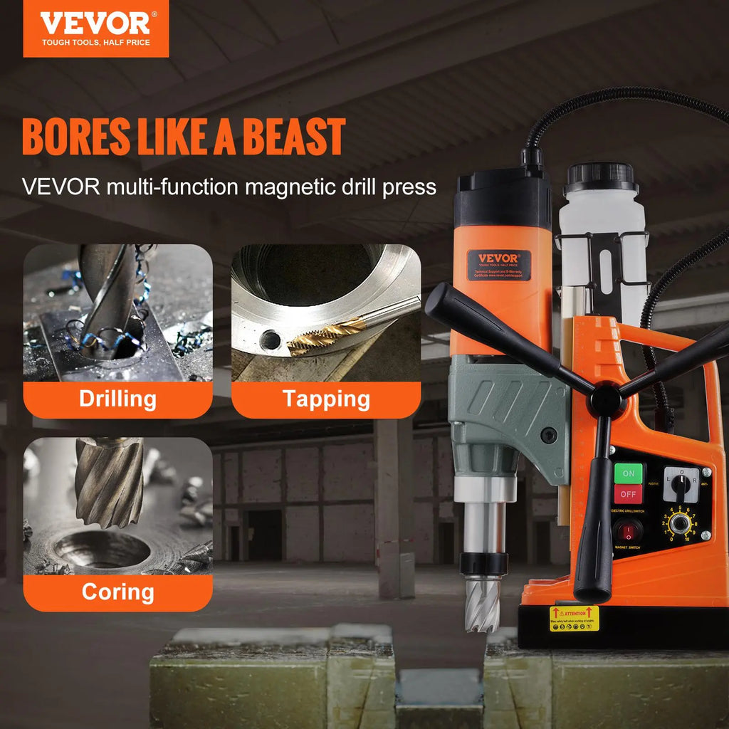 【DealsForYouDays】VEVOR Magnetic Drill, 1450W 2" Boring Diameter, 12800N Portable Electric Mag Drill Press, with Variable Speed, 800 RPM Drilling Machine for any Surface Home Improvement Industry Railway