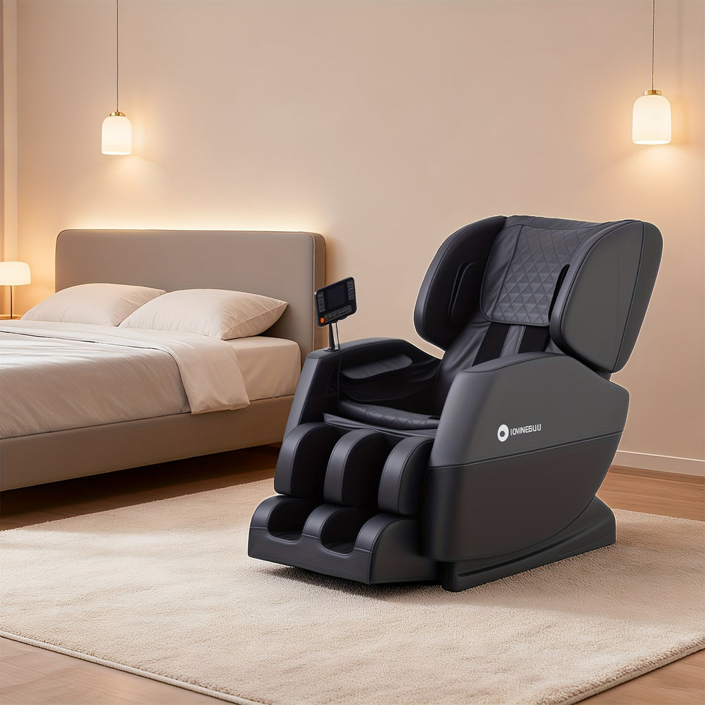 MC50BWHALE-G1-01 Shiatsu full body massage chair, recliner with zero gravity and area control, waist and calf heating, LCD touch screen, easy to clean, black/grey color scheme, perfect Christmas gift for him/her, ideal for office and bedroom