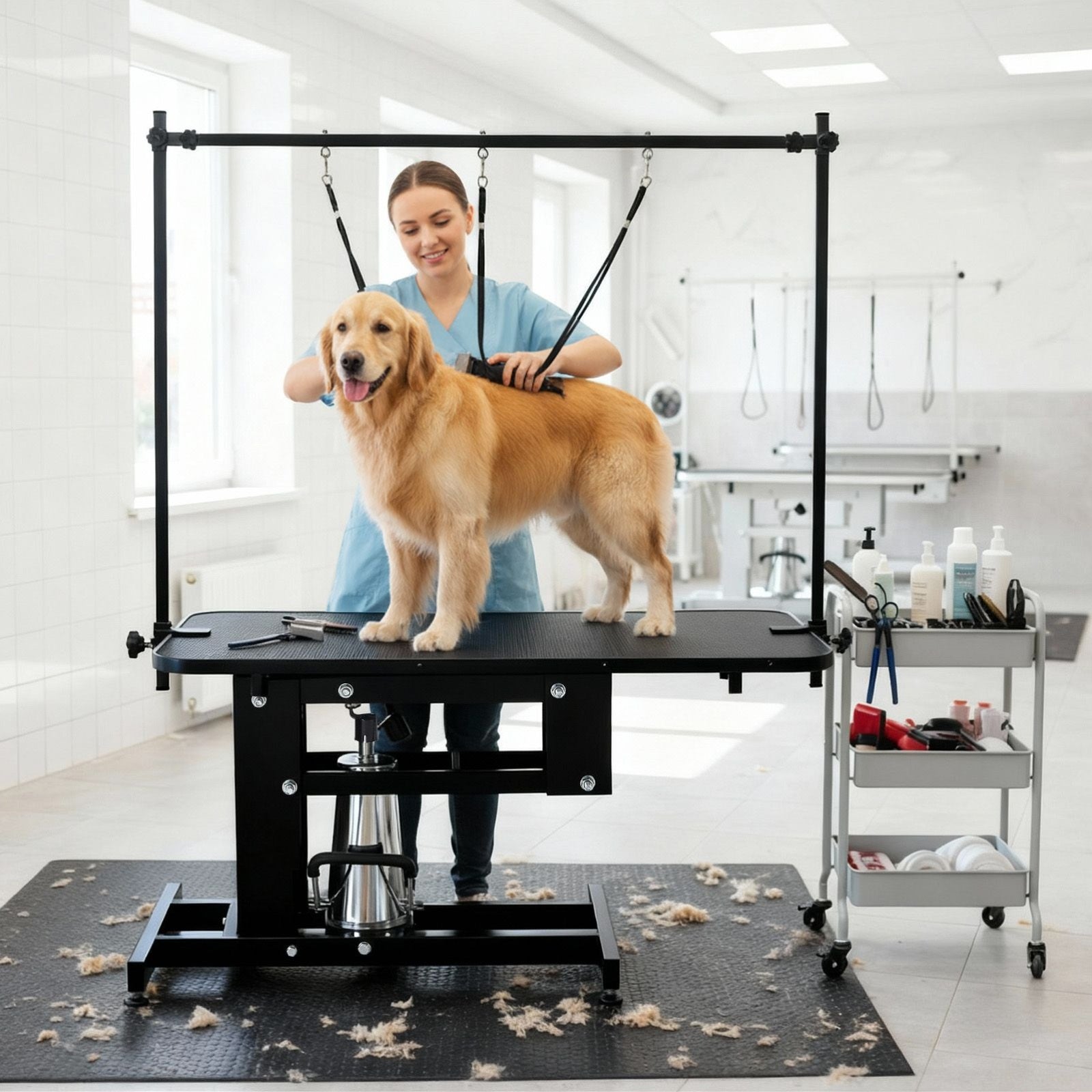 43.3-Inch pet grooming table - heavy-duty structure + adjustable cantilever + winch, 22 "-39" height adjustable, solving pet grooming operation difficulties, suitable for pet care scenarios, a must-have for pet grooming tools