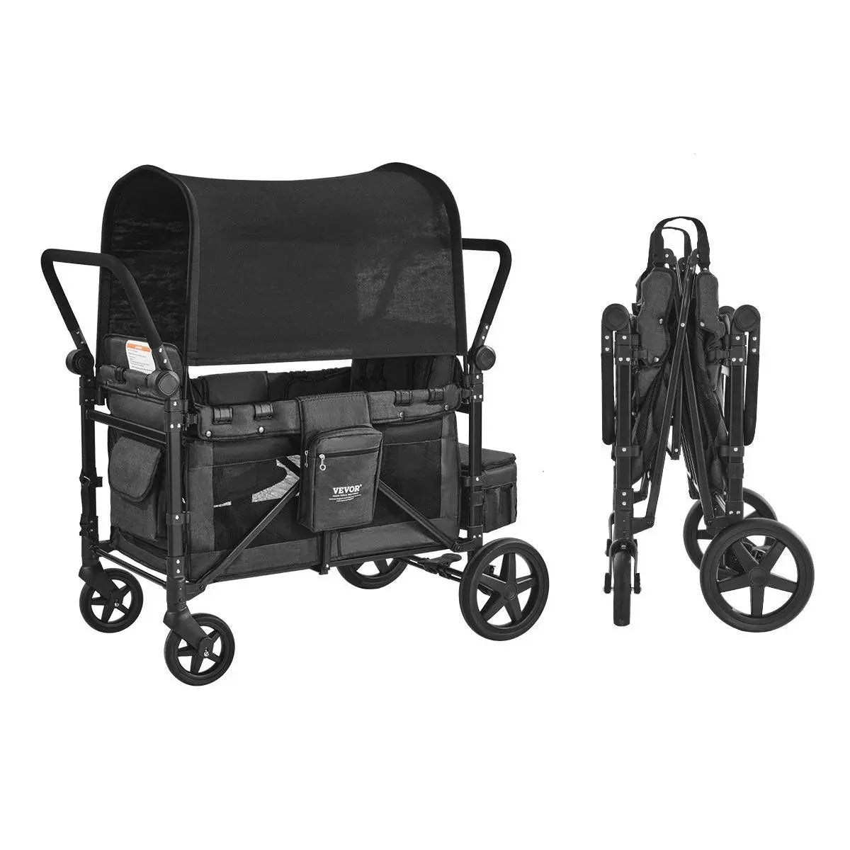 【DealsForYouDays】Wagon Stroller for 4 Kids Push Pull Quad Collapsible Stroller 330LBS Loading
