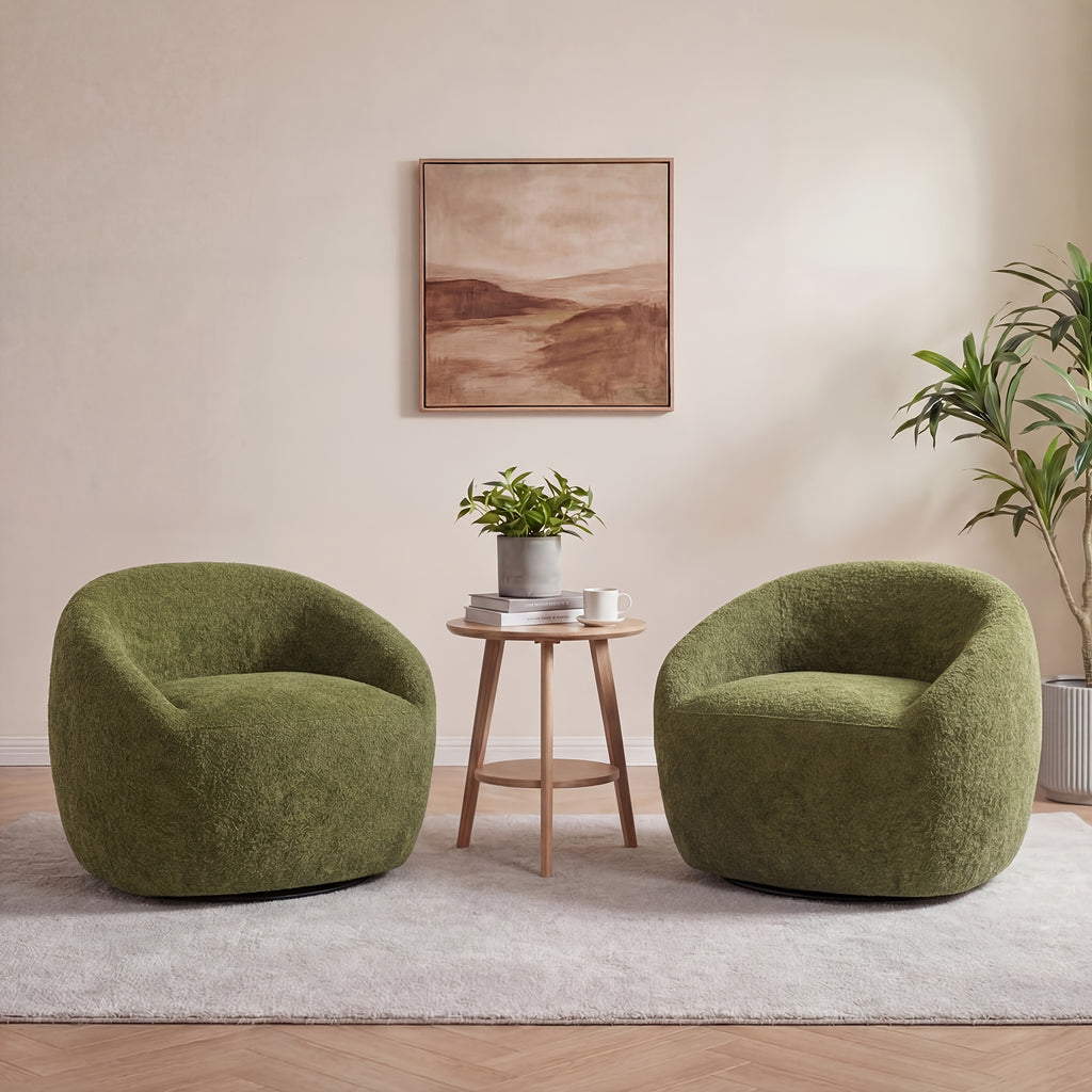 Set of 2 Swivel Accent Chairs, 33.5" Rotating Armchairs in Grey, White, Or Green - Padded Lounge Chairs for Living Room, Bedroom, Home Office