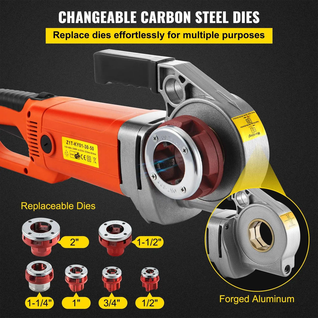 【DealsForYouDays】VEVOR Electric Pipe Threader,  , 2300W Pipe Threading Machine with 6 Dies 1/2"-2", 110V Hand-held Pipe Threader Machine with Copper Motor, Portable Electric Pipe Threading Kit with Carrying Case