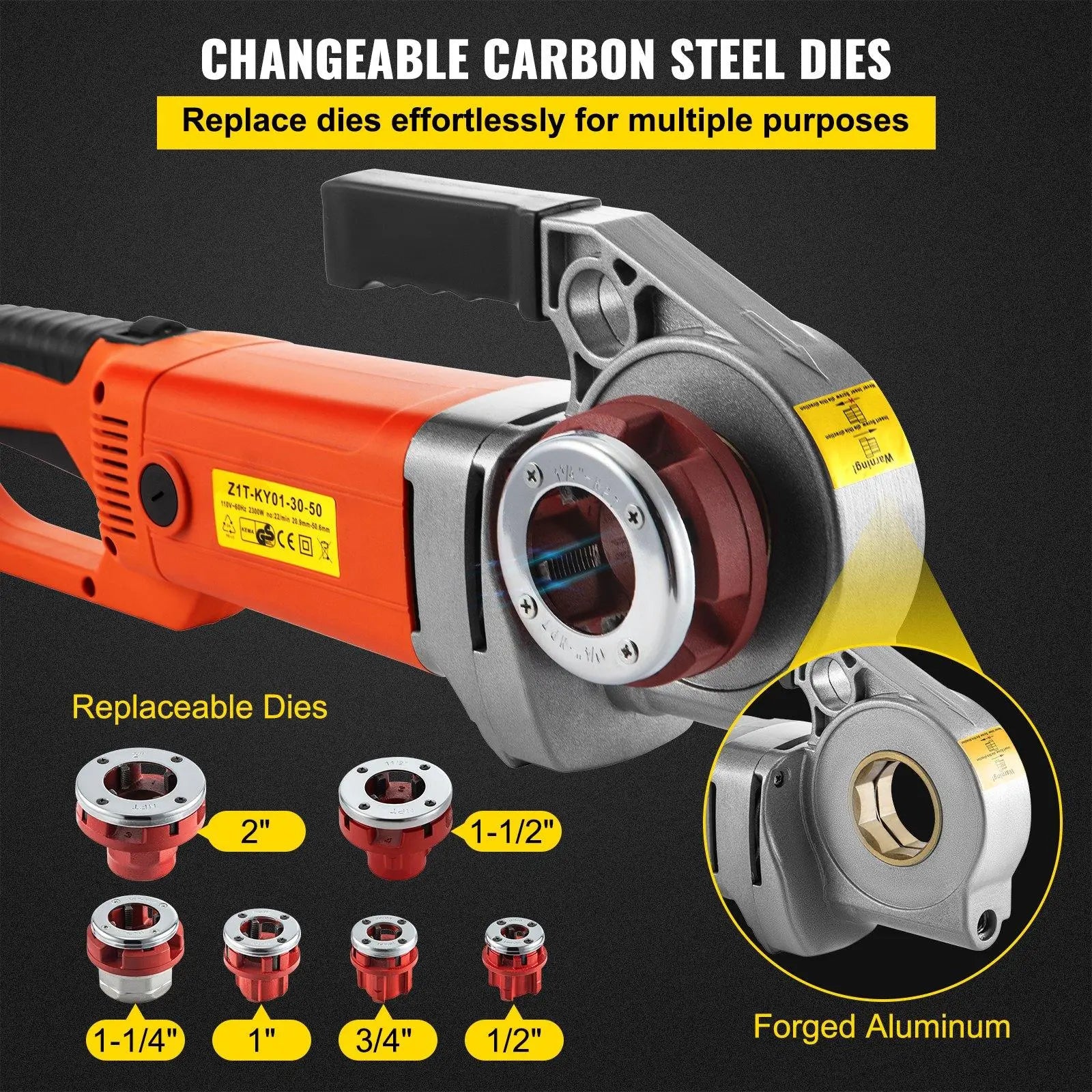 【DealsForYouDays】VEVOR Electric Pipe Threader,  , 2300W Pipe Threading Machine with 6 Dies 1/2"-2", 110V Hand-held Pipe Threader Machine with Copper Motor, Portable Electric Pipe Threading Kit with Carrying Case