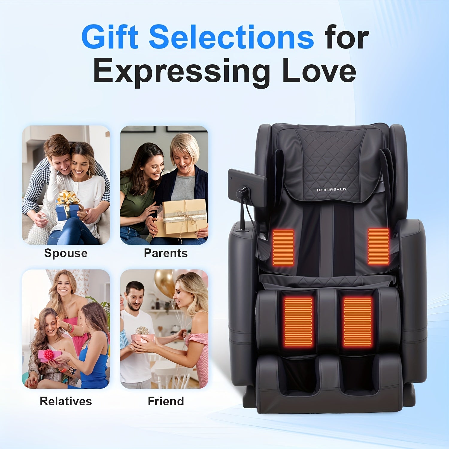 MC50AC01BK-A massage chair recliner, top Christmas gift for men and women, zero gravity, full body acupressure, heat therapy function, LCD screen, black/gray color scheme, suitable for home use