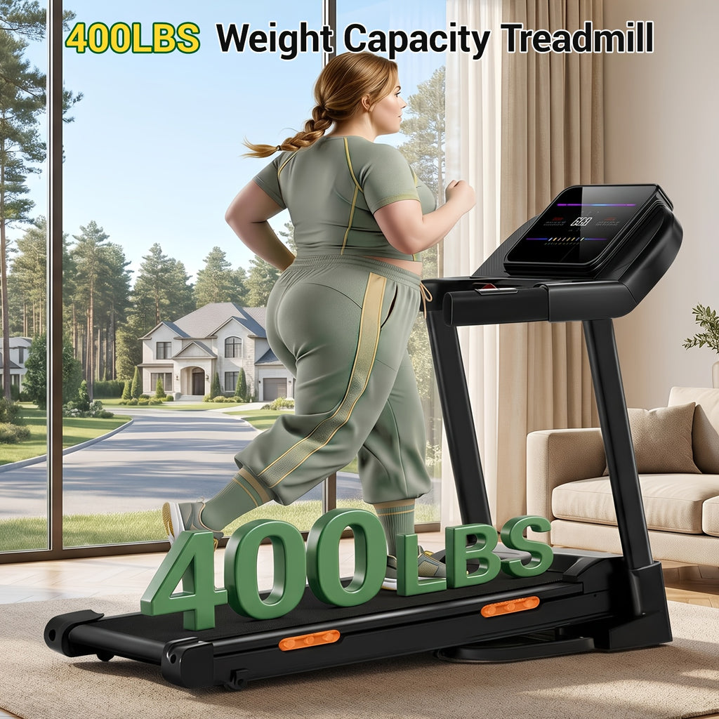 4-In-1 folding treadmill with 19% automatic lifting slope, 4.0HP motor, 400 lbs load-bearing, 8.0 MPH, with heart rate sensor, no batteries