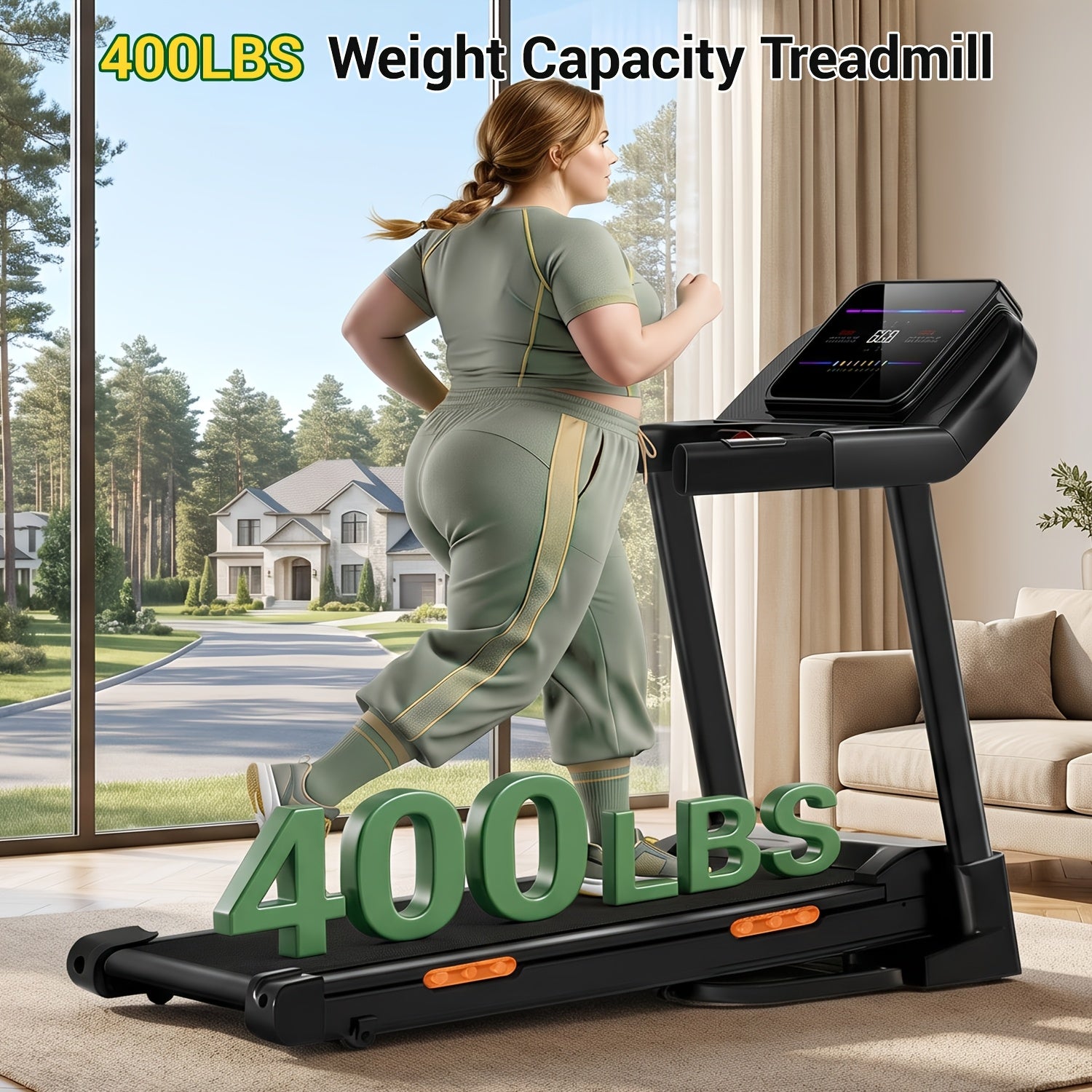 4-In-1 folding treadmill with 19% automatic lifting slope, 4.0HP motor, 400 lbs load-bearing, 8.0 MPH, with heart rate sensor, no batteries