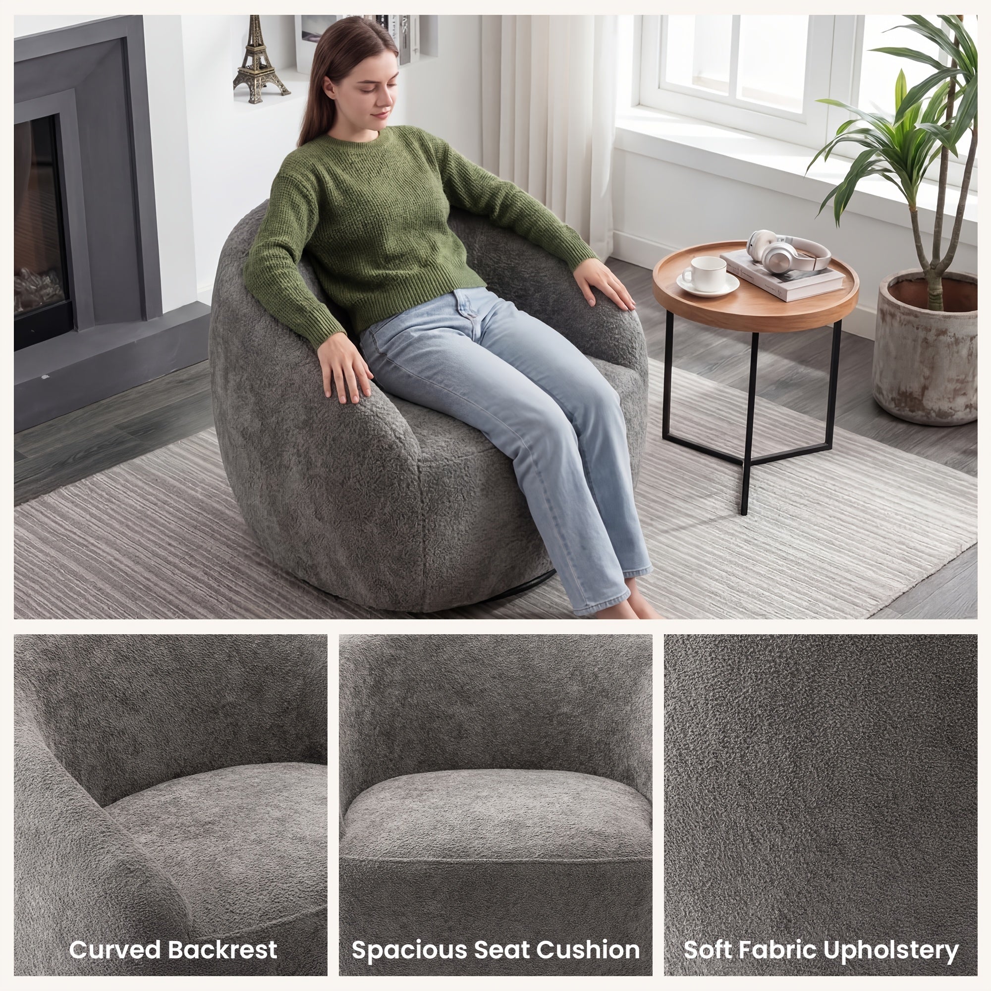 Set of 2 Swivel Accent Chairs, 33.5" Rotating Armchairs in Grey, White, Or Green - Padded Lounge Chairs for Living Room, Bedroom, Home Office