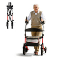 PERFCARE Height Adjustable Four Wheel Walker with Extended Shopping Basket and Seat - Heavy Duty Lightweight Folding Mobility Aids with Ergonomic Backrest, Height Adjustable Seat and Large All Terrain Wheel for the elderly, adults, travel, shopping