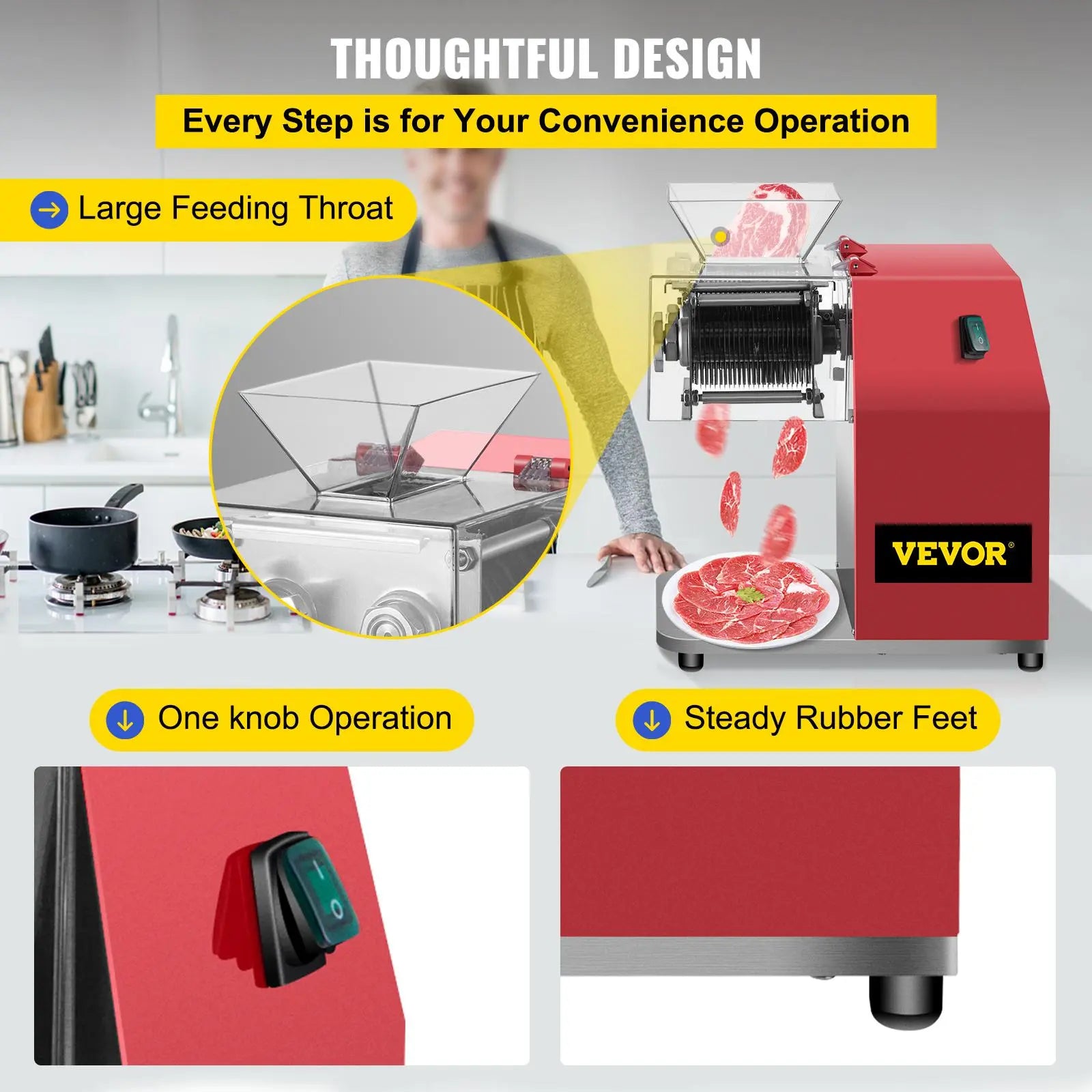 【DealsForYouDays】VEVOR Commercial Meat Cutting Machine, 551 Lbs/H 850W Meat Shredding Machine, 3.5mm Blade Electric Meat Cutter, Stainless Steel Restaurant Food Cutter, for Kitchen Supermarket Lamb Beef Chicken, Red