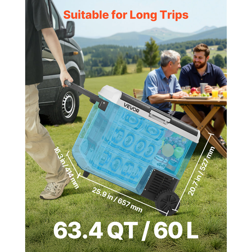Vevor 12v car refrigerator portable freezer 63.4 qt electric cooler for camping
