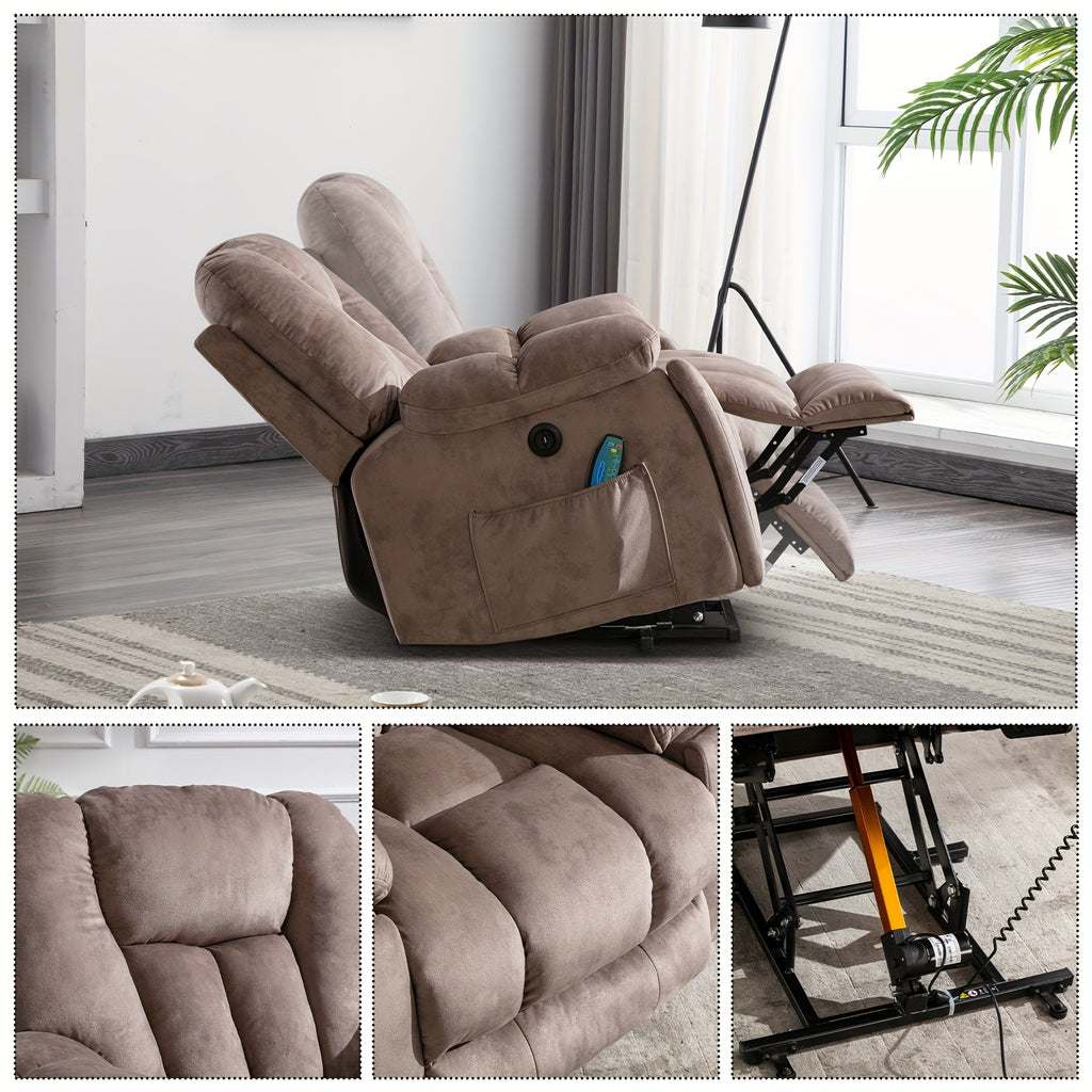 Electric lift massage heats the elderly reclining chair, thickened and wide reclining chair, heavy duty safety electric reclining mechanism, equipped with USB port and 2 hidden cup holders