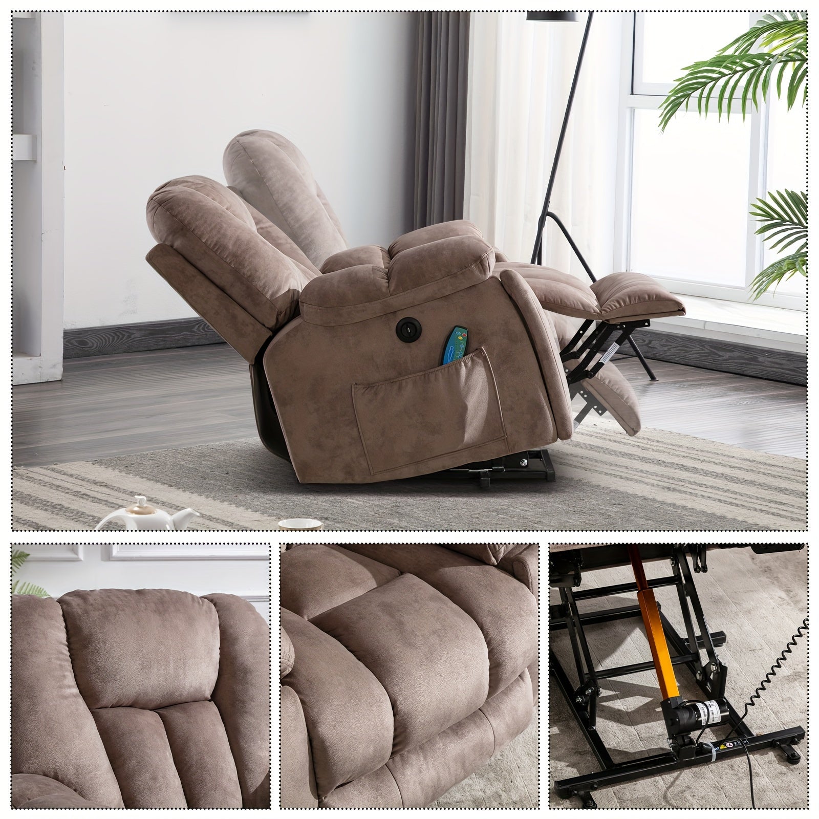 Electric lift massage heats the elderly reclining chair, thickened and wide reclining chair, heavy duty safety electric reclining mechanism, equipped with USB port and 2 hidden cup holders