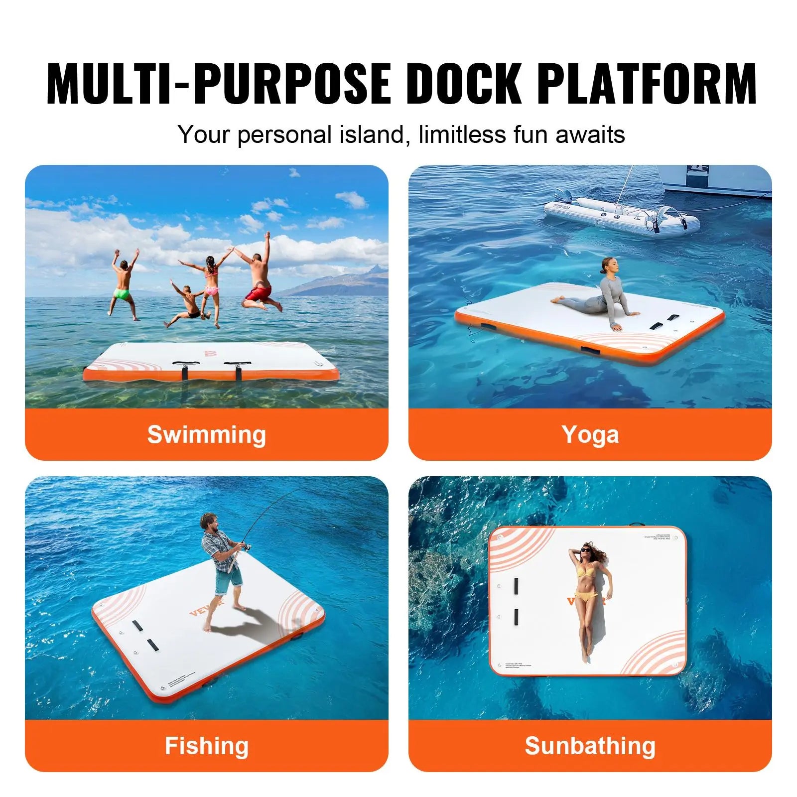 【DealsForYouDays】VEVOR Inflatable Floating Dock, 8 x 6FT Inflatable Dock Platform, Non-Slip Water Floating Dock Mat with Detachable Ladder & Portable Carrying Bag, Floating Platform Island Raft for Ocean Pool Beach