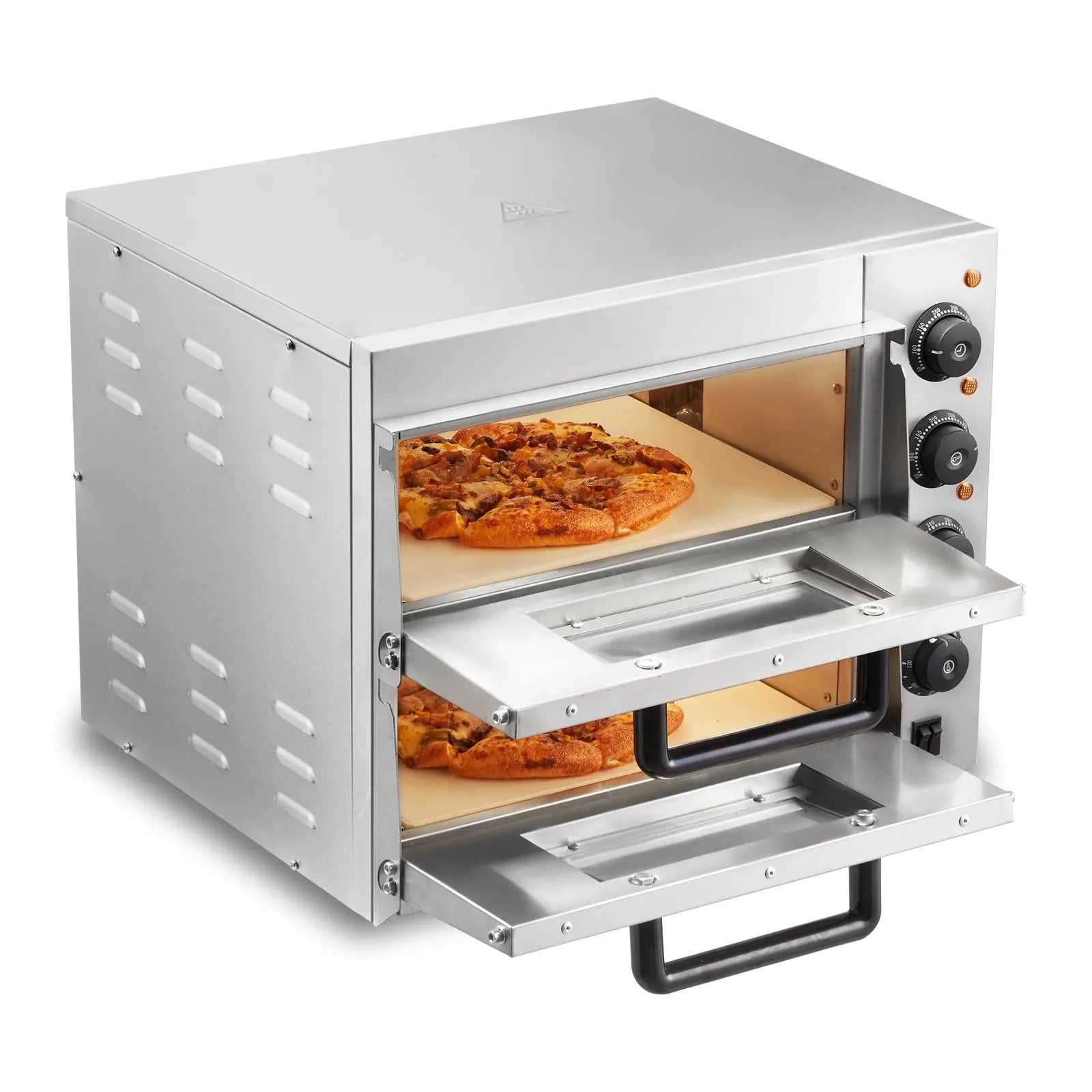 【DealsForYouDays】VEVOR Commercial Pizza Oven Countertop, 14" Double Deck Layer, Stainless Steel Electric Pizza Oven with Stone and Handle, Multipurpose Indoor Pizza Maker for Restaurant Home Pretzels Baked