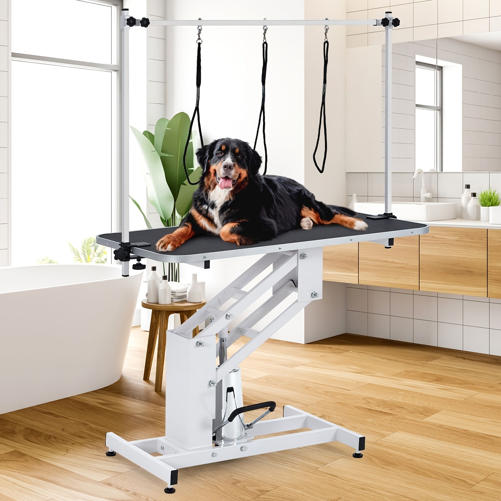 43.3-Inch pet grooming table - heavy-duty structure + adjustable cantilever + winch, 22 "-39" height adjustable, solving pet grooming operation difficulties, suitable for pet care scenarios, a must-have for pet grooming tools