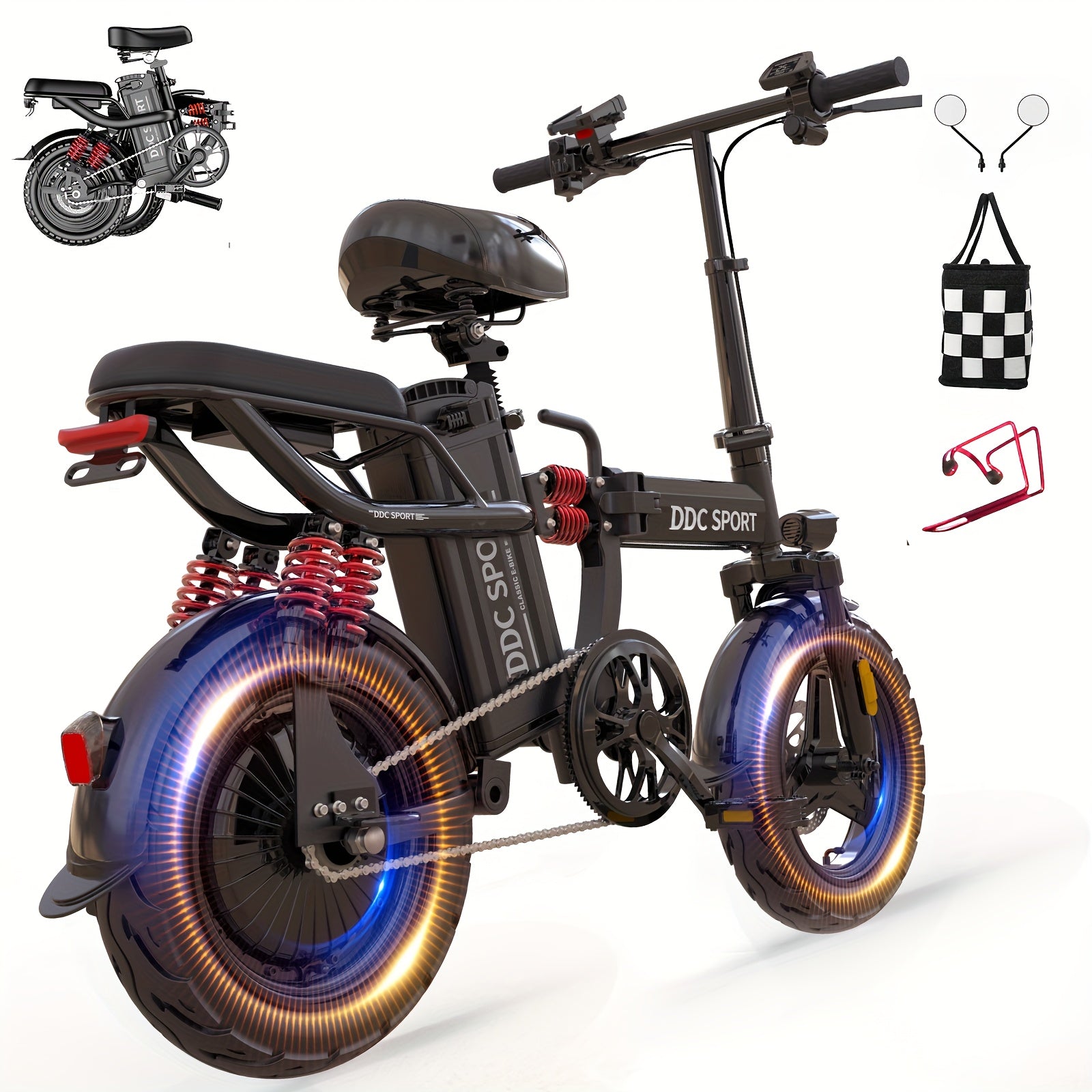 M1 Adult Teen Folding Electric Bike, 700w Electric Bike with 48V Battery and 35 Mile Range, 14-inch All-Terrain Tire Bike with LCD Display and E-ABS Brakes - Perfect for Family Commuting, Summer Electric Bike, Outdoor Sports, Father's Day Gifts