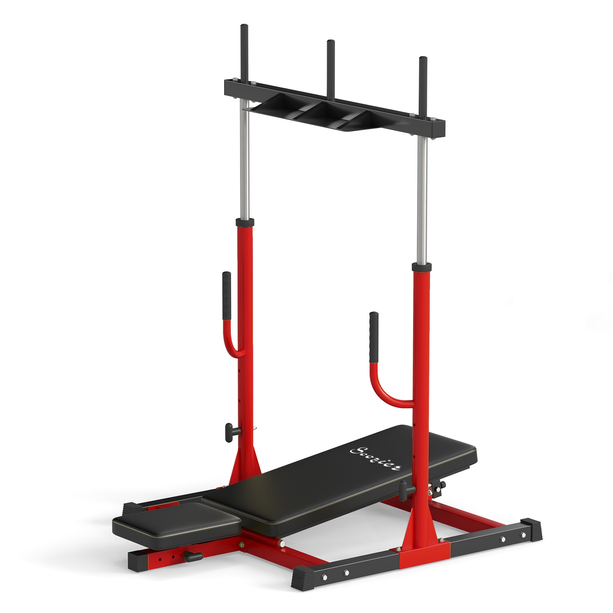 Vertical Leg Press, 660 lb capacity, leg strength machine with adjustable leg, back and head position, suitable for home gym, 2 "Olympic disc compatible, red