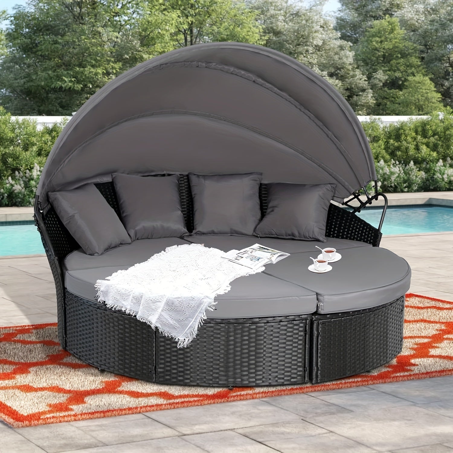 4-Piece round bed black