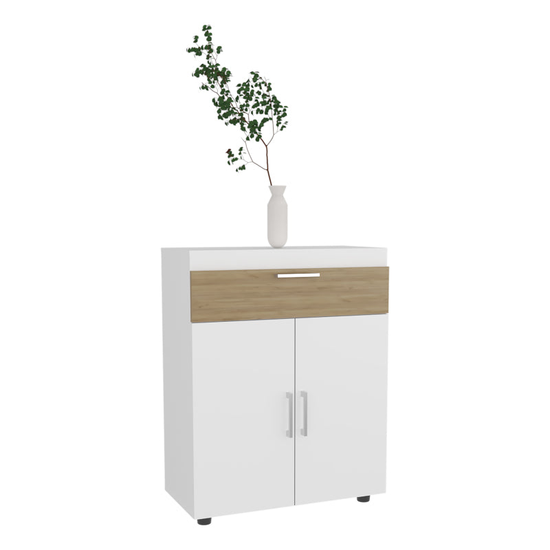 Shoe Rack, 3 Doors, 3 Shelves, 4 Legs, White/ Natural Oak