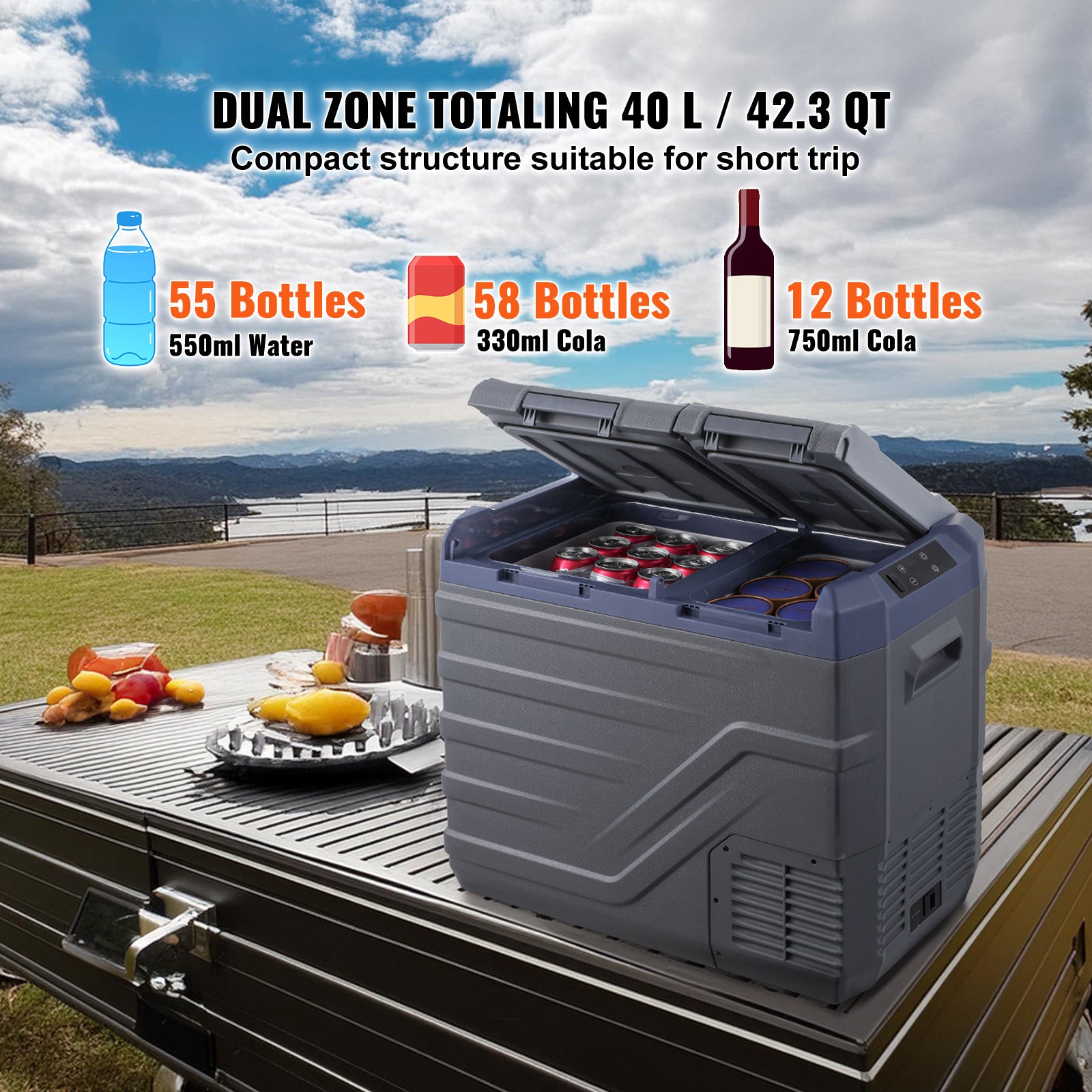 Wheeled portable refrigerator (new) 40l double door, dual zone, dual temperature control, no pull rod, nls55, no ice making function, us plug, 110v